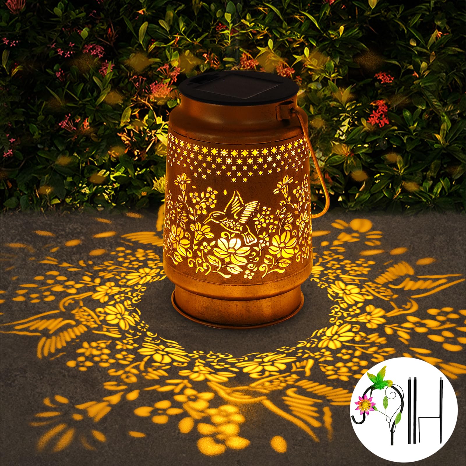 Stadeco Solar Lantern, Hummingbird Garden Decor, Waterproof, 1 Pack, Bronze