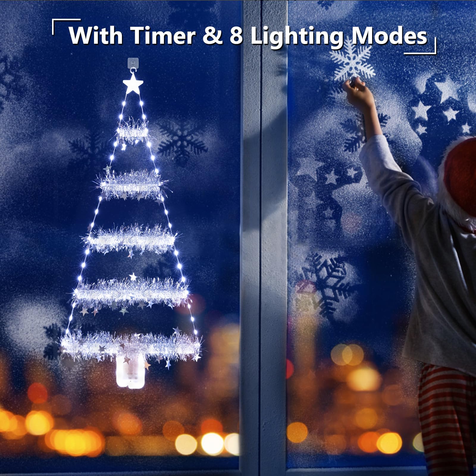 Toodour Christmas Decorations Indoor Lights, 2.65Ft Led Christmas Lights, Cool White Christmas Wall Window Hanging Lights, Battery Operated Holiday Decorative Lights For Outdoor, Garden, Home Decor