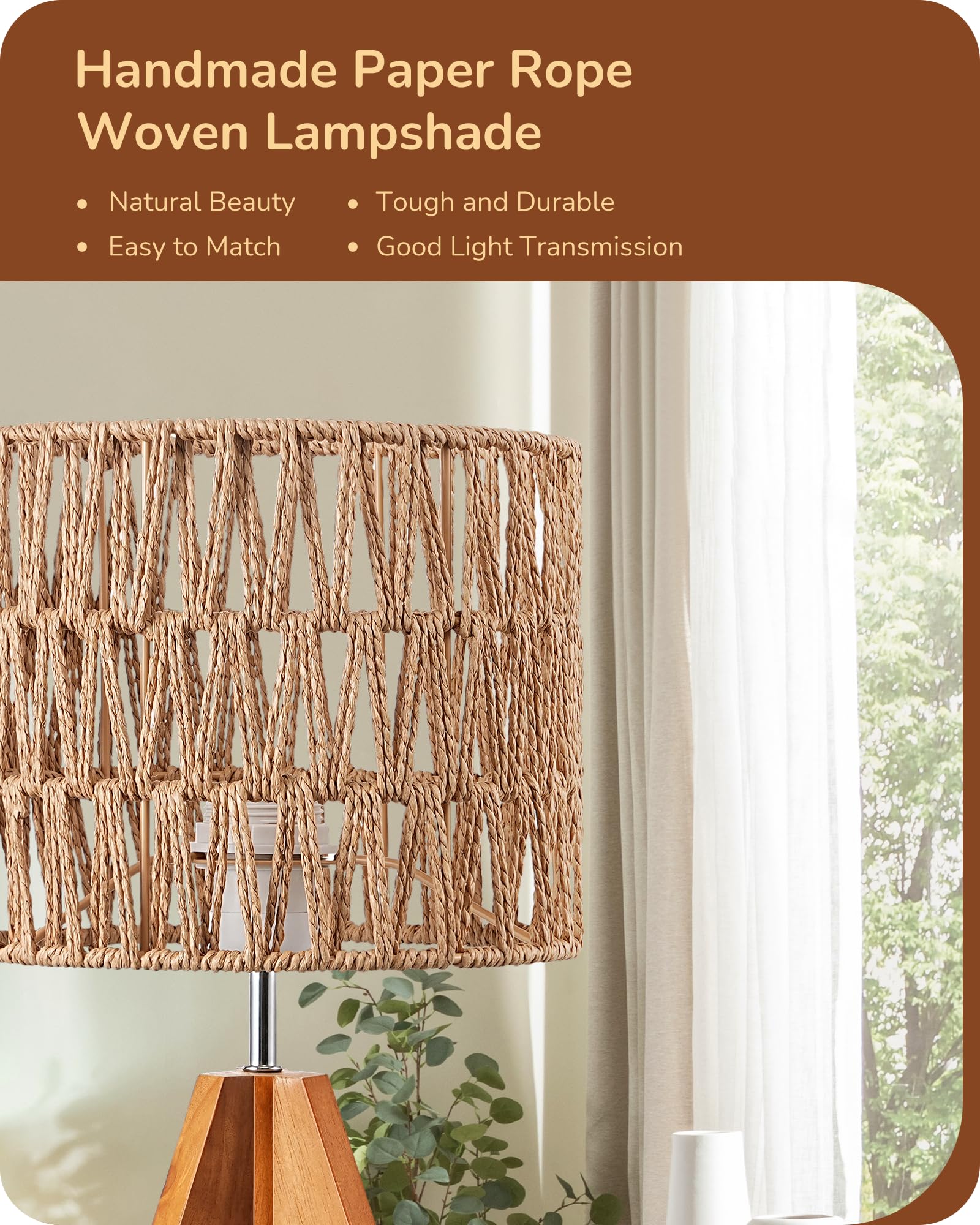 Edishine Small Table Lamp, Rattan Wood Tripod Bedside Lamp, Boho Nightstand Lamp For Living Room, End Table, Office, E26 Base, N
