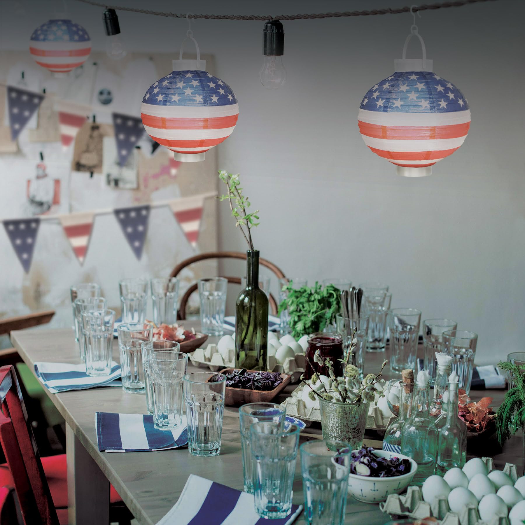 Beistle Light-Up Patriotic Paper Lanterns, 8in Red/White/Blue Cardboard, Model 52146