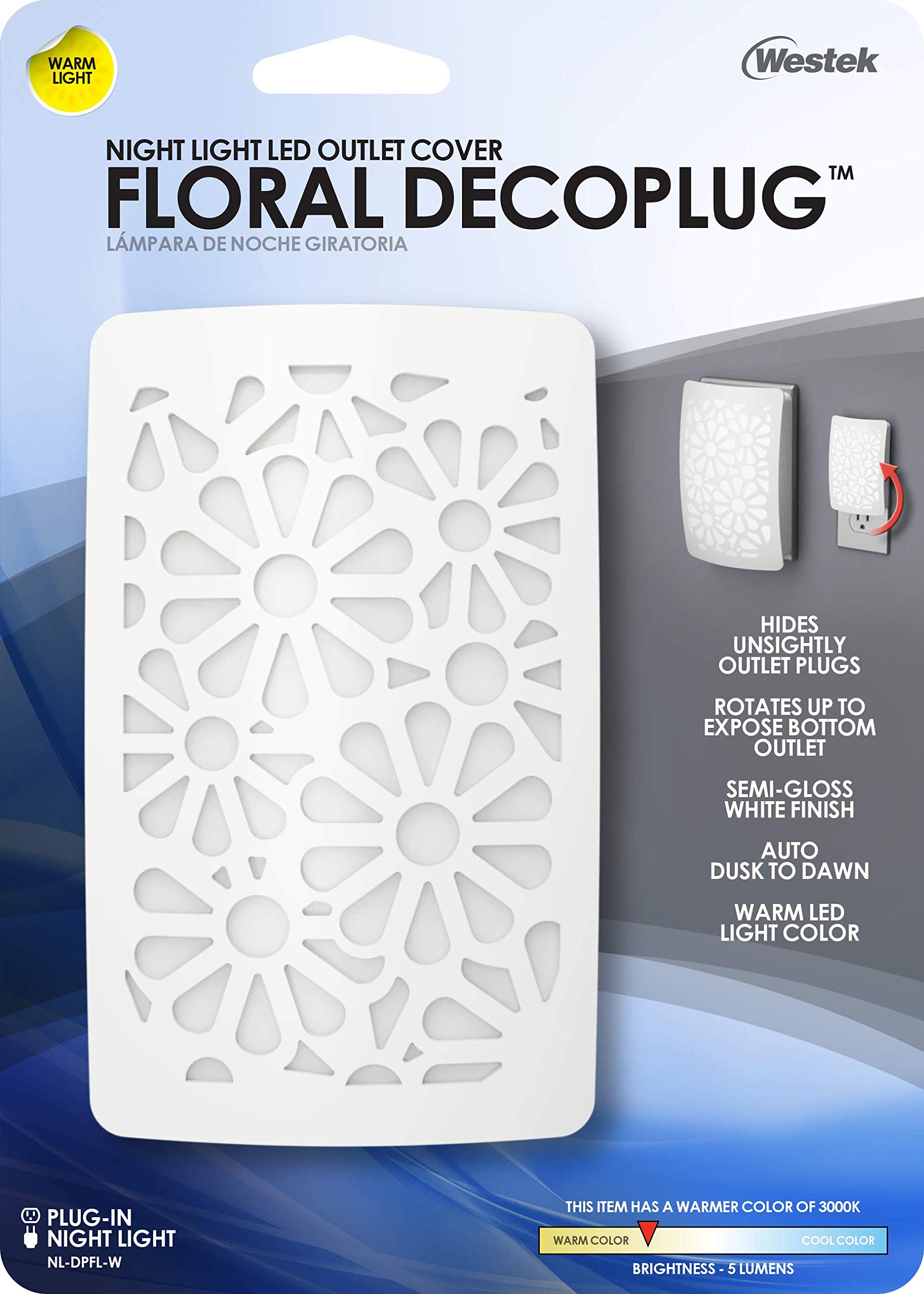 Westek NL-DPFL-W Floral Decoplug Night Light, Plastic, White