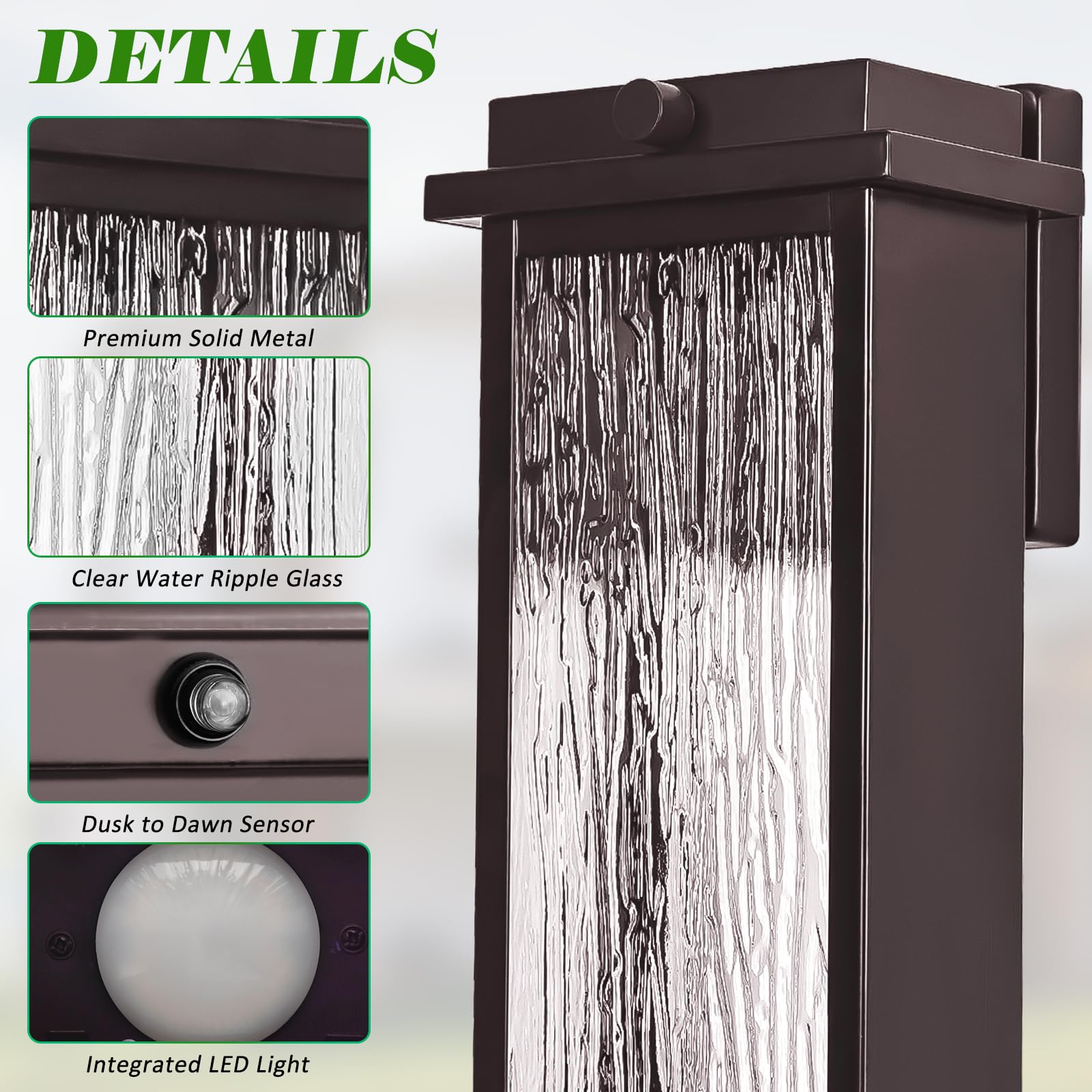 16 Oil Rubbed Bronze Dusk To Dawn Led Outdoor Wall Light  Large Brown Exterior Lighting Fixture  Modern Outside Wall Mounted Porch Sconce  Waterproof Patio Lantern Lamp With Sensor  1 Pack