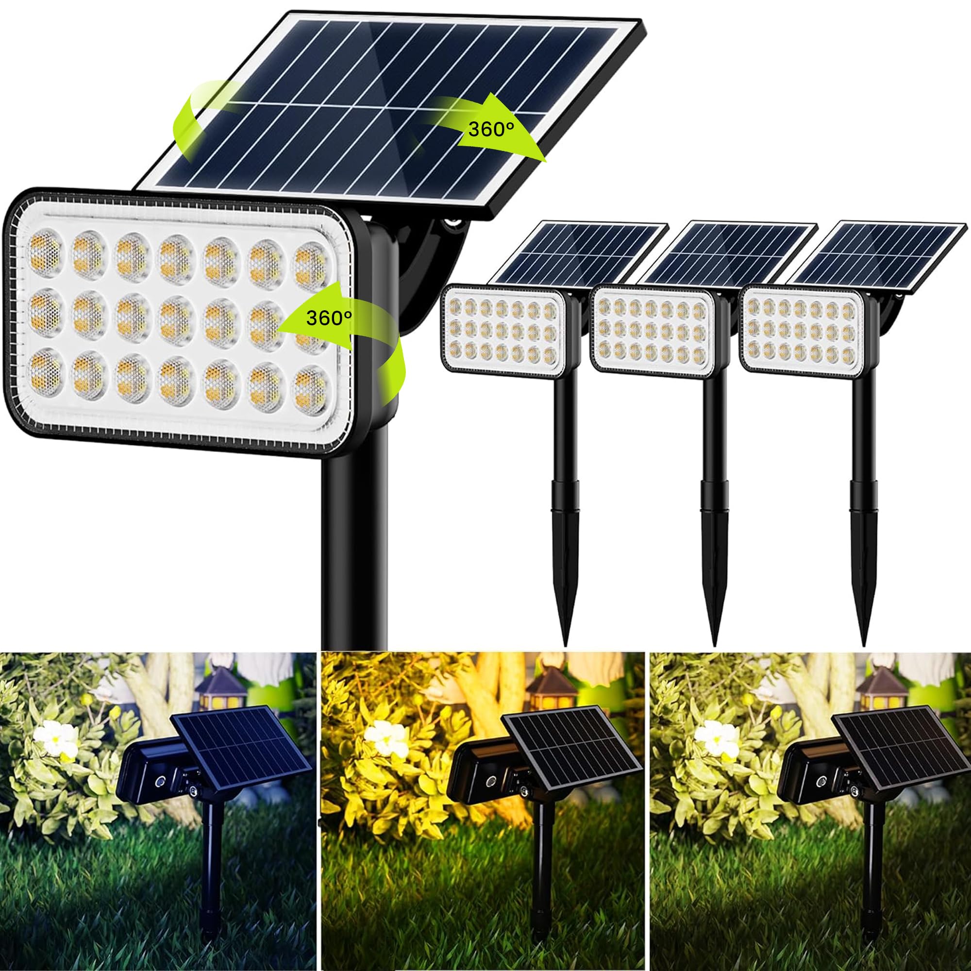 JACKYLED 84-LED Solar Spotlights 5 Lighting Modes 360? Adjustable IP65 Waterproof Super Bright Overnight Solar Spot Lights for O