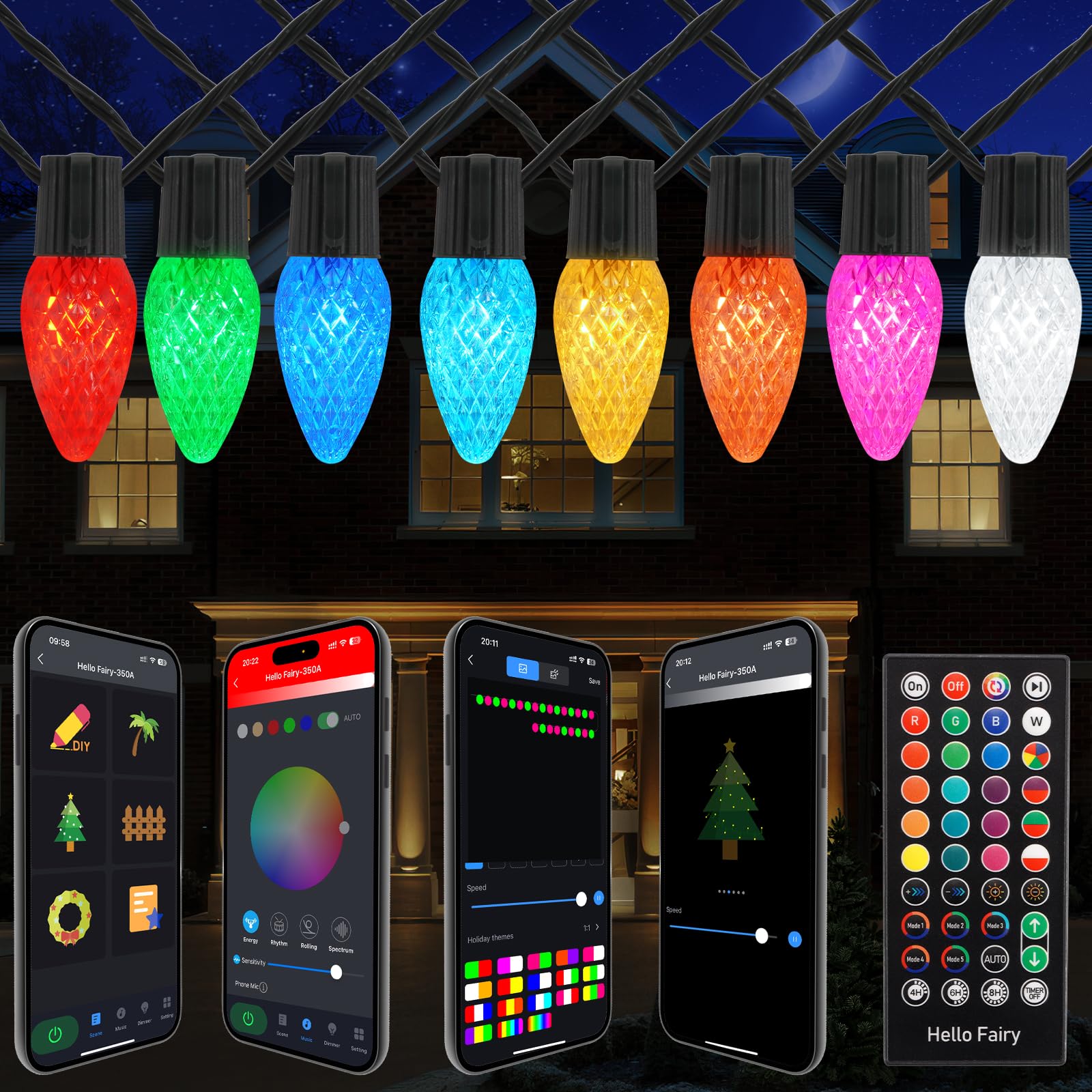 Gemce Smart C9 RGB String Lights, 33FT 50 LEDs, APP/Remote Control, DIY Modes, Music Sync, Holiday Decoration