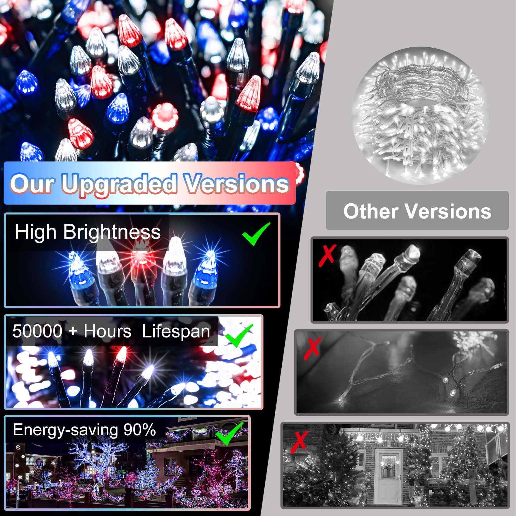 750 Led 240Ft Christmas String Lights Outdoor  12 Pro Modes And Timer Memory & Brightness  Plug In Waterproof Dark Green Wire Twinkle Light For For Xmas Yard Tree Wedding Party Decor Red White Blue