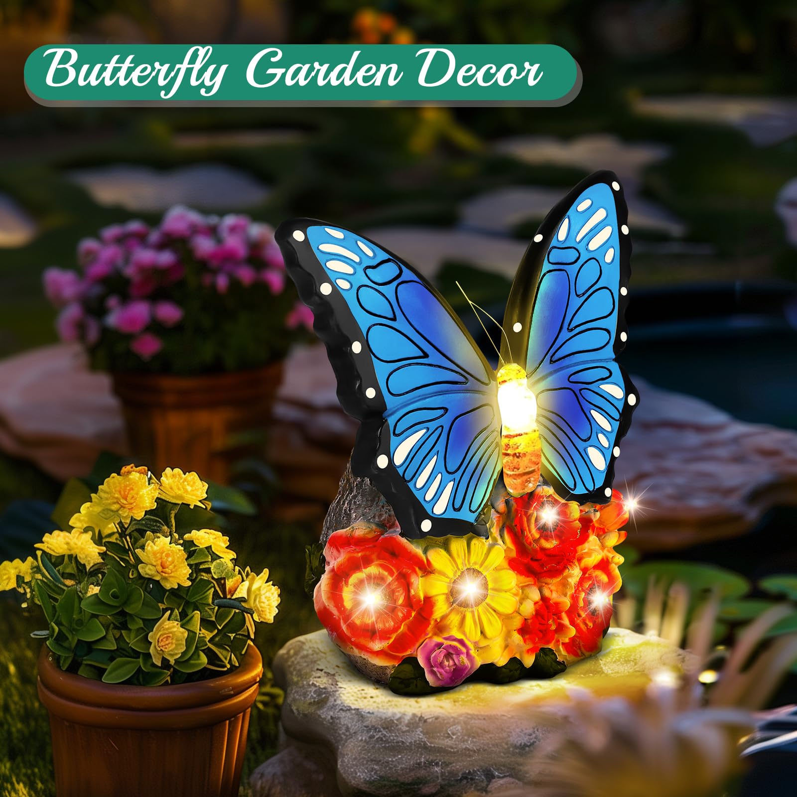 Linkax Mothers Day Mom Gifts For Mothers Wife Daughter, Solar Butterfly Lights Garden Decor, Outdoor Statues For Outside Yard Pa