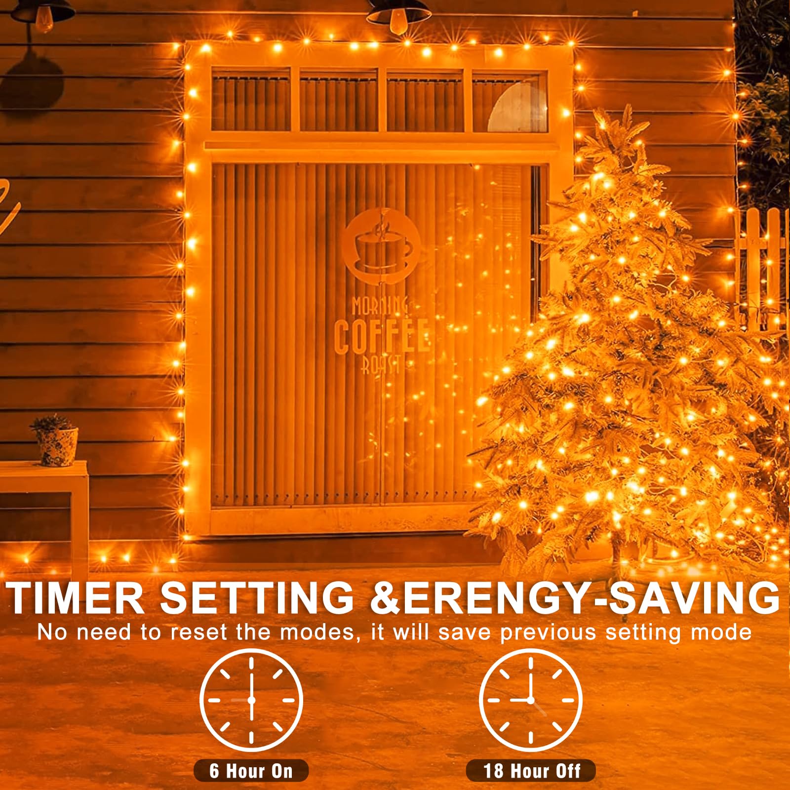 Einiiya 600 Led Christmas Lights Outdoor 197 Ft String Lights Indoor Outdoor Clear Wire With 8 Modes  Plug In Waterproof Orange String Light For Christmas Tree Party Thanksgiving Decorations