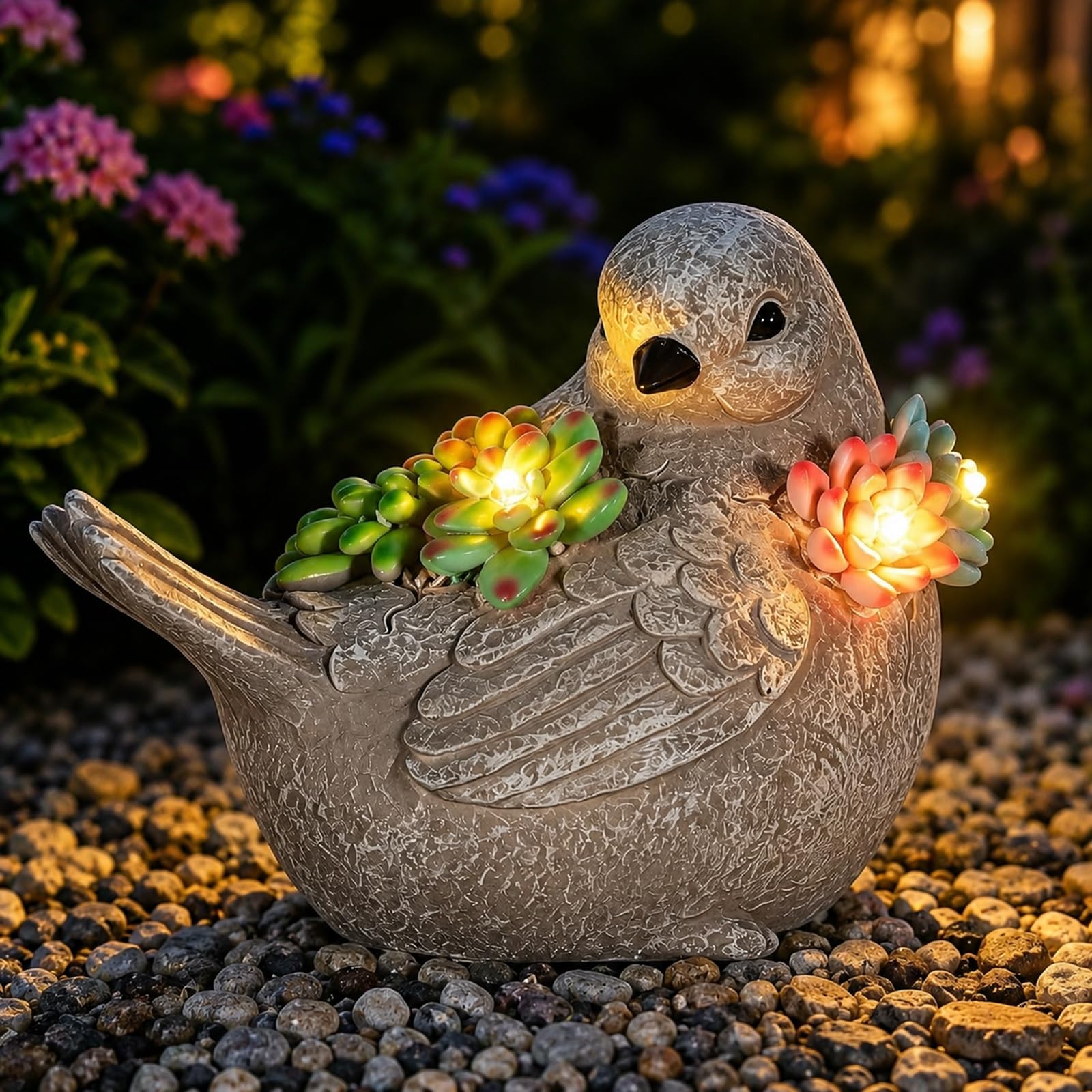 mocosa Solar Garden Statues Bird and LED Lights Birthday Gifts for Women Mom Grandma Solar Outdoor Cat Decor for Outside,Outdoor
