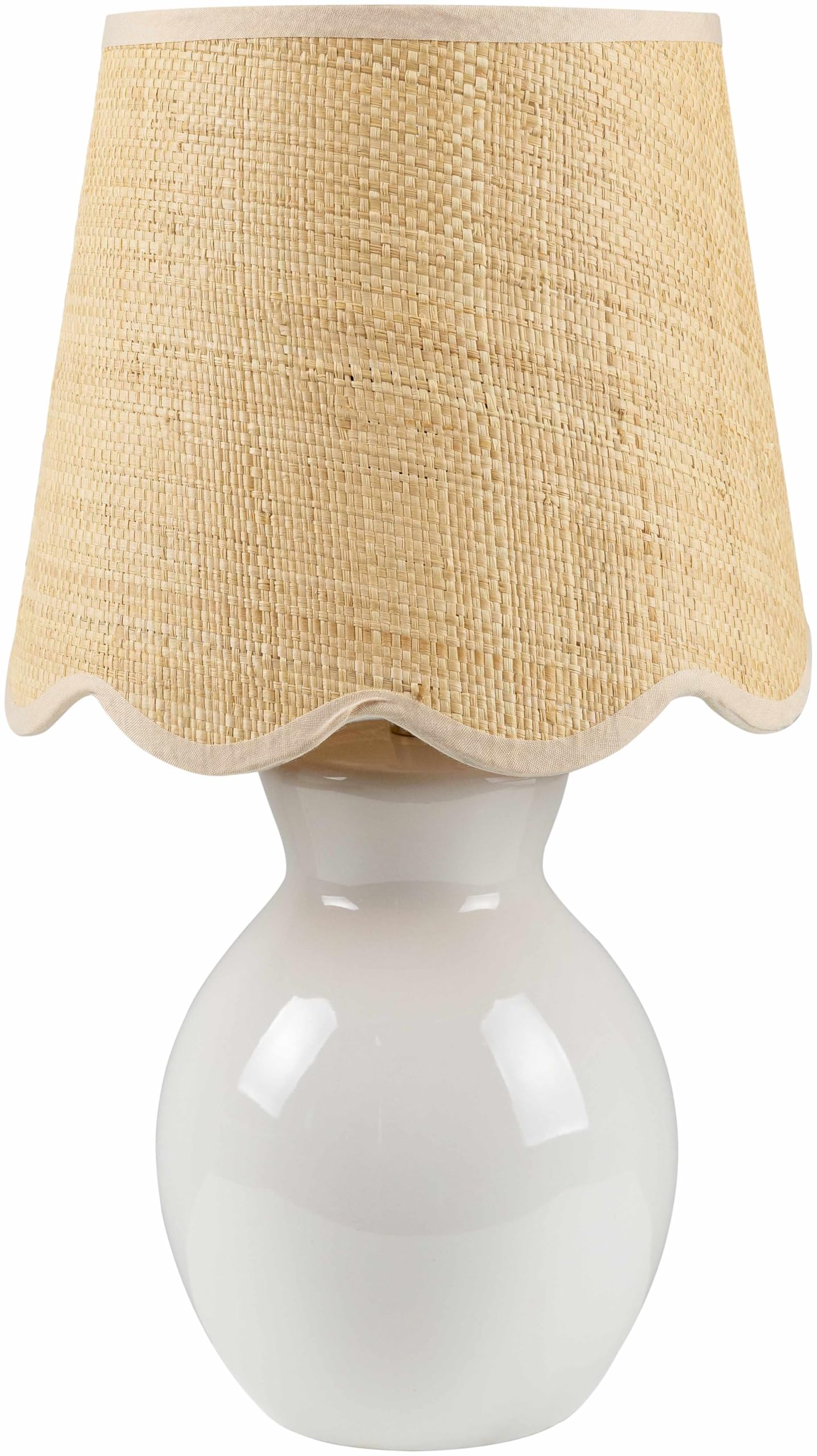 BoutiqueRugs Ceramic and Jute Bedside Table Lamp - 15inH x 8inW x 8inD - White, Beige - Model SPXZVA3-011