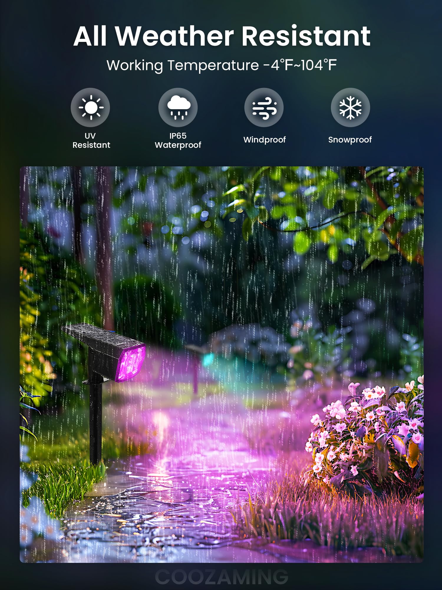 Coozaming Solar Spot Lights, 9 Color Modes, 63 Led Waterproof Garden Lights - 4 Pack