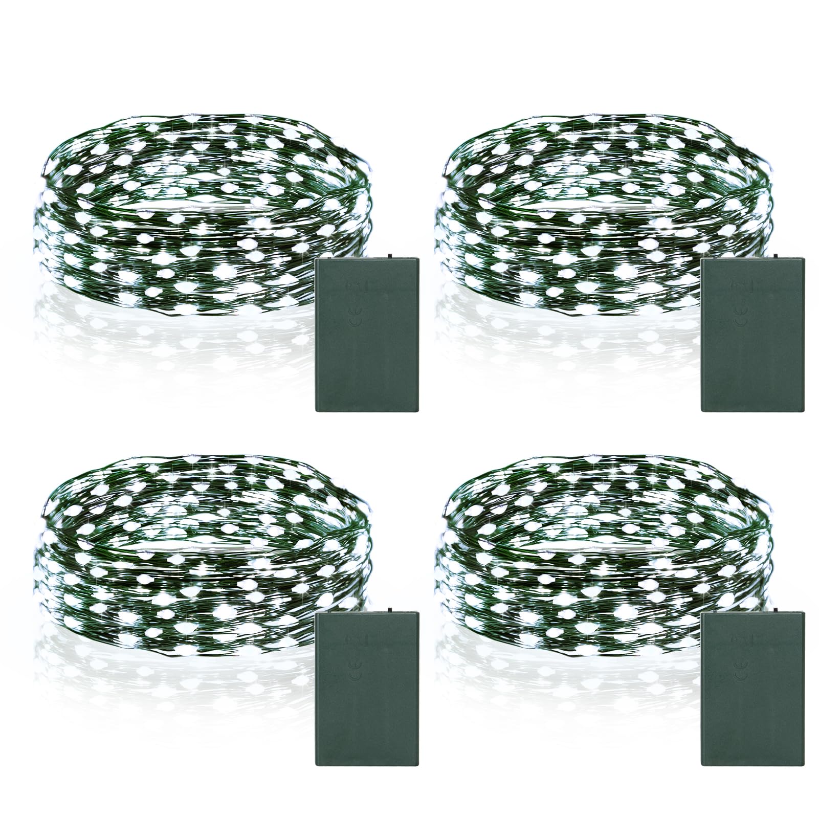 4 Pack Christmas Fairy Lights Battery Operated, 16.4FT 50 LED Auto Timer Dark Green Wire Twinkle Lights with Waterproof, Outdoor