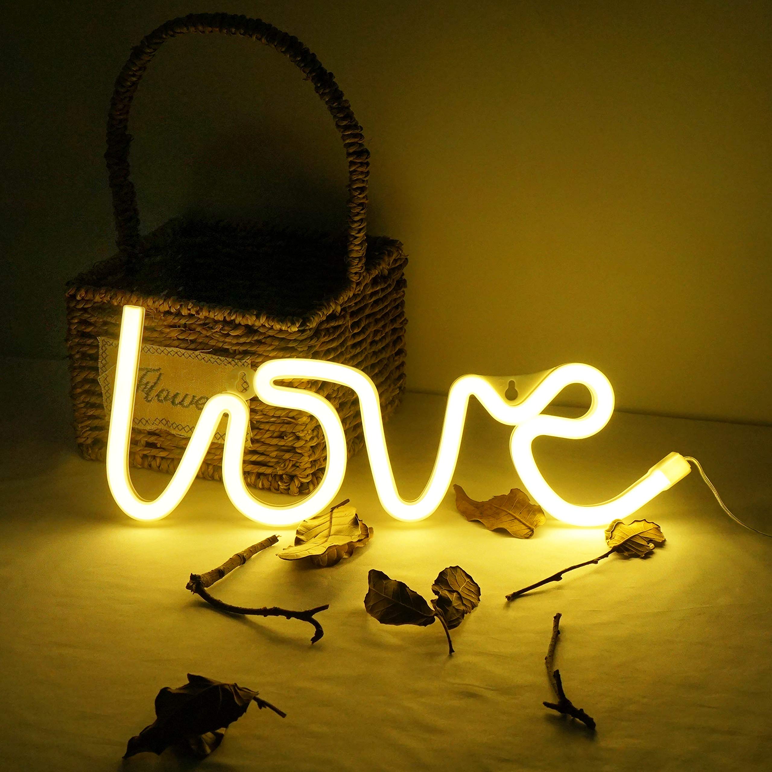 NiniTe LIGHTS Neon Heart Sign Lamp, USB/Battery Powered, Decorative LED Night Light for Bedroom, Pink Yellow, Model 32455