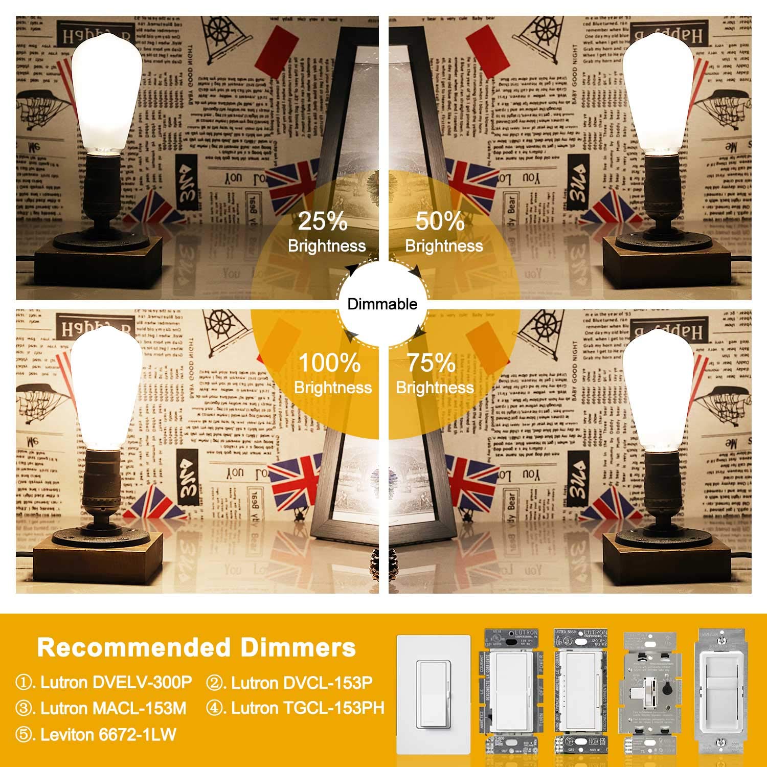 Crlight 8W Dimmable Led Edison Bulb, 3000K Soft White, 700 Lumens, 6 Pack