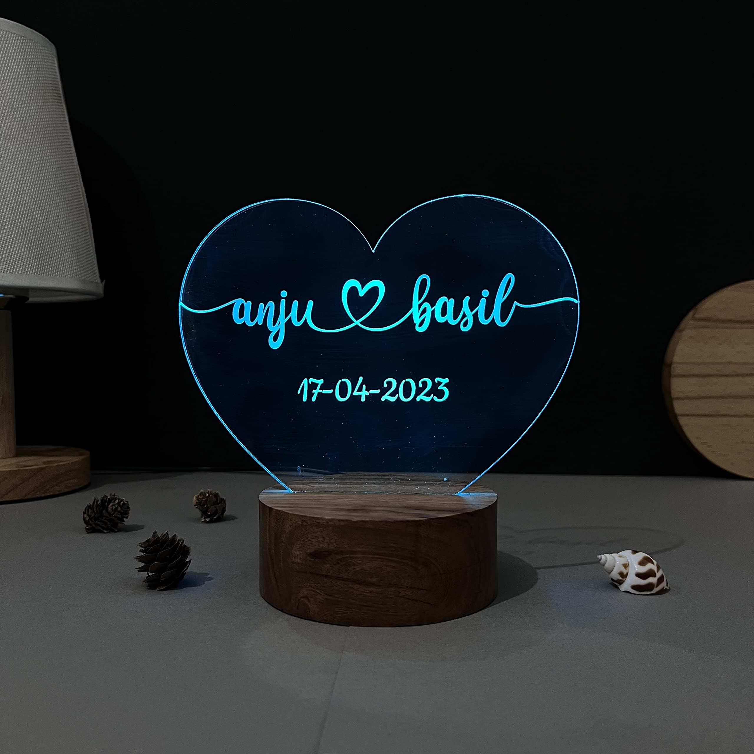 WOWOOD Wood Anniversary Gift For Couple Wedding Gift Lamp Love LED Night Light (Heart Design Multicolor)