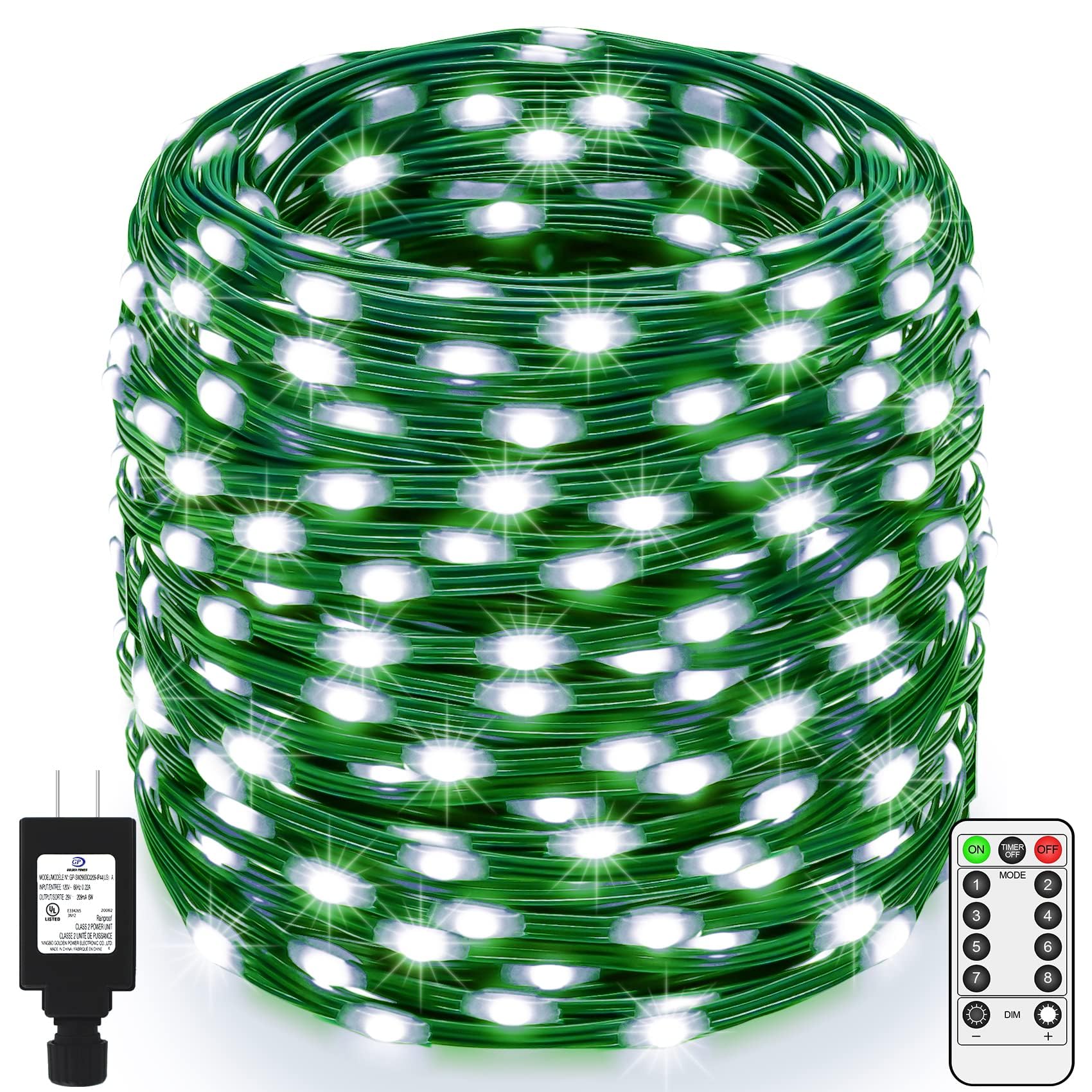 ROADAYLY Christmas String Lights 1000 LED 328 Ft Waterproof Cool White Fairy Lights with Remote Timer 8 Modes for Indoor/Outdoor