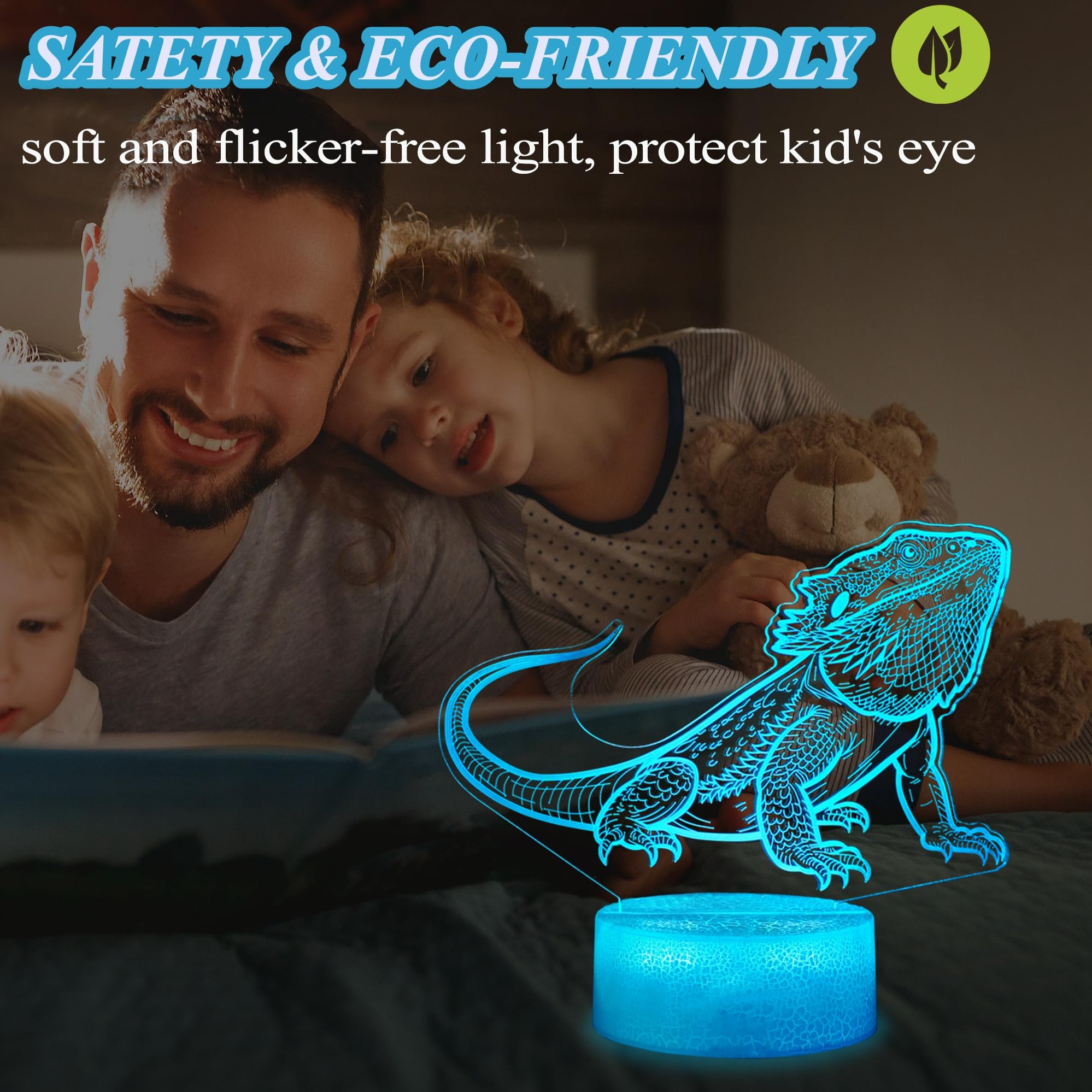 POSSHE 3D Bearded Dragon Night Light, 16 Color Remote Control, MY-3D LAMP-CRACK