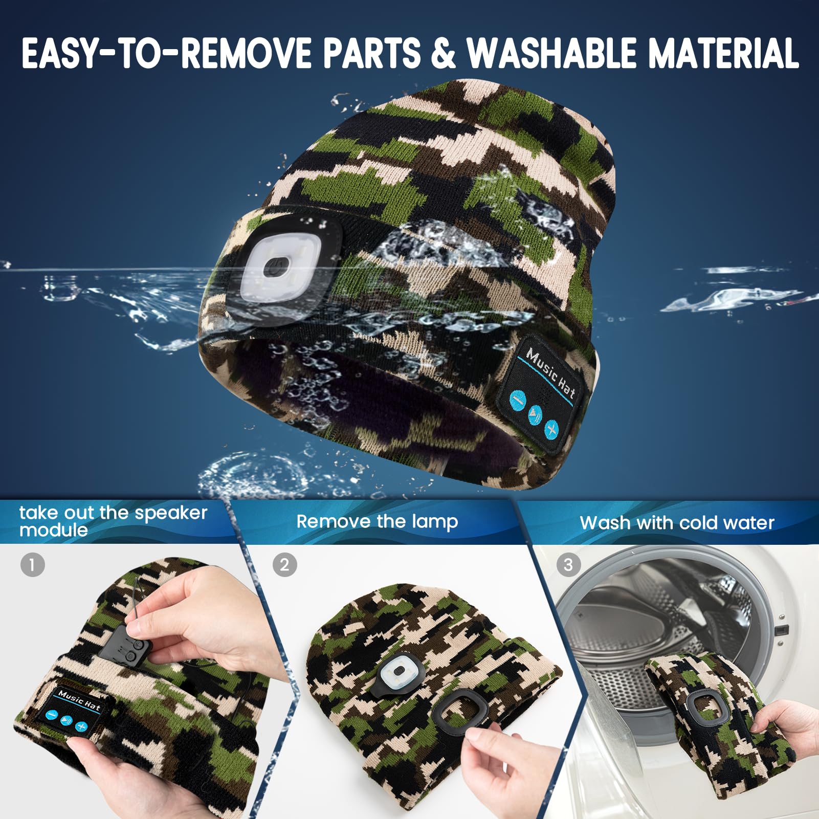 Vibhigh-standard Bluetooth Beanie Hat With Light  Usb Rechargeable Led Headlamp With Wireless Headphones  Christmas Gifts Stocking Stuffers For Men  Teen Boys  Him  Husband  Boyfriend  Camouflage