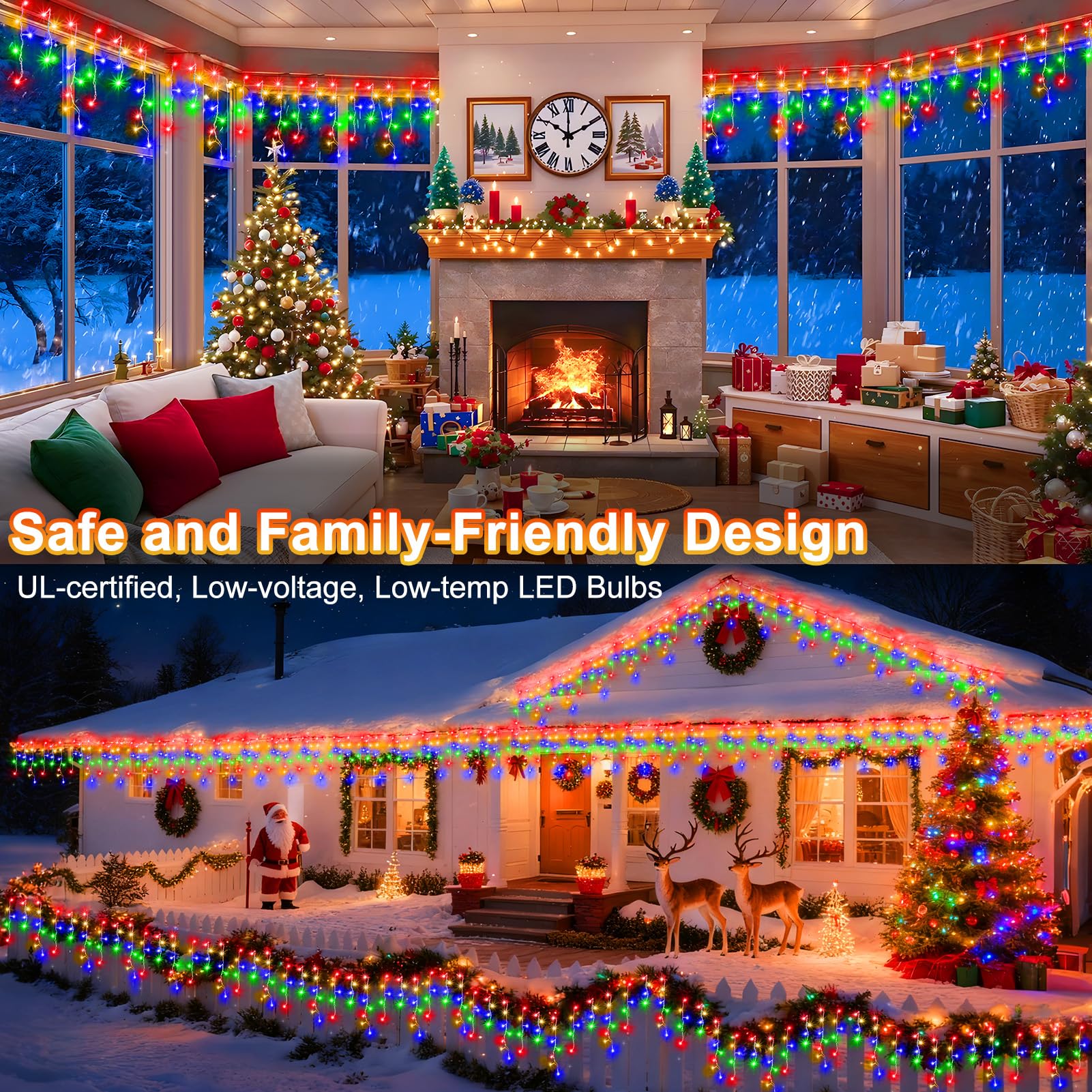 Knonew 99Ft 1216 Led Multicolor Christmas Lights - 8 Modes Curtain Fairy String Light Decor For Weddings, Parties, And Holidays