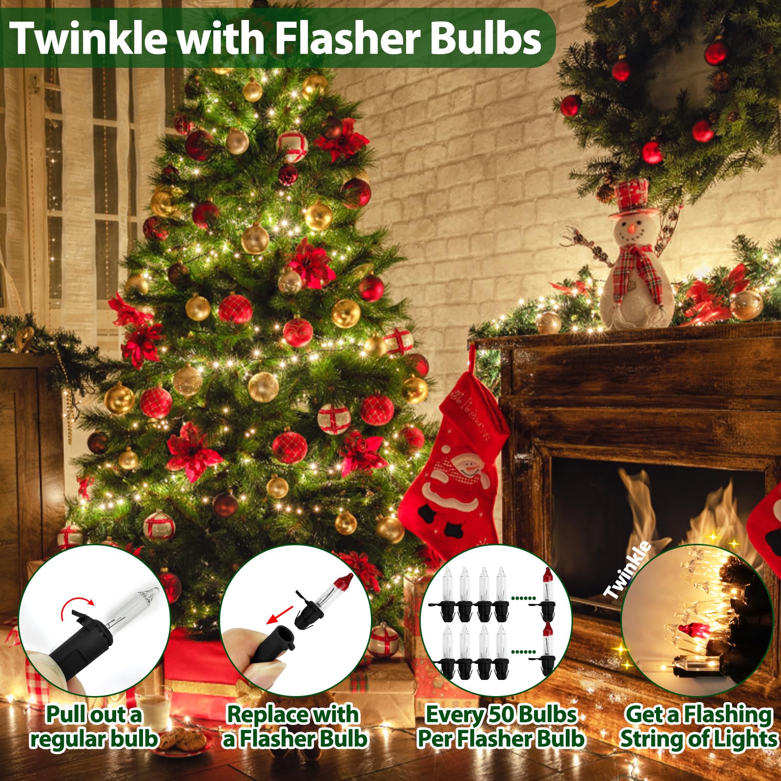 CXLHO 50FT Warm White Christmas Lights, 200 Count Mini Incandescent Bulbs with Black Wire for Indoor & Outdoor Holiday Decoration