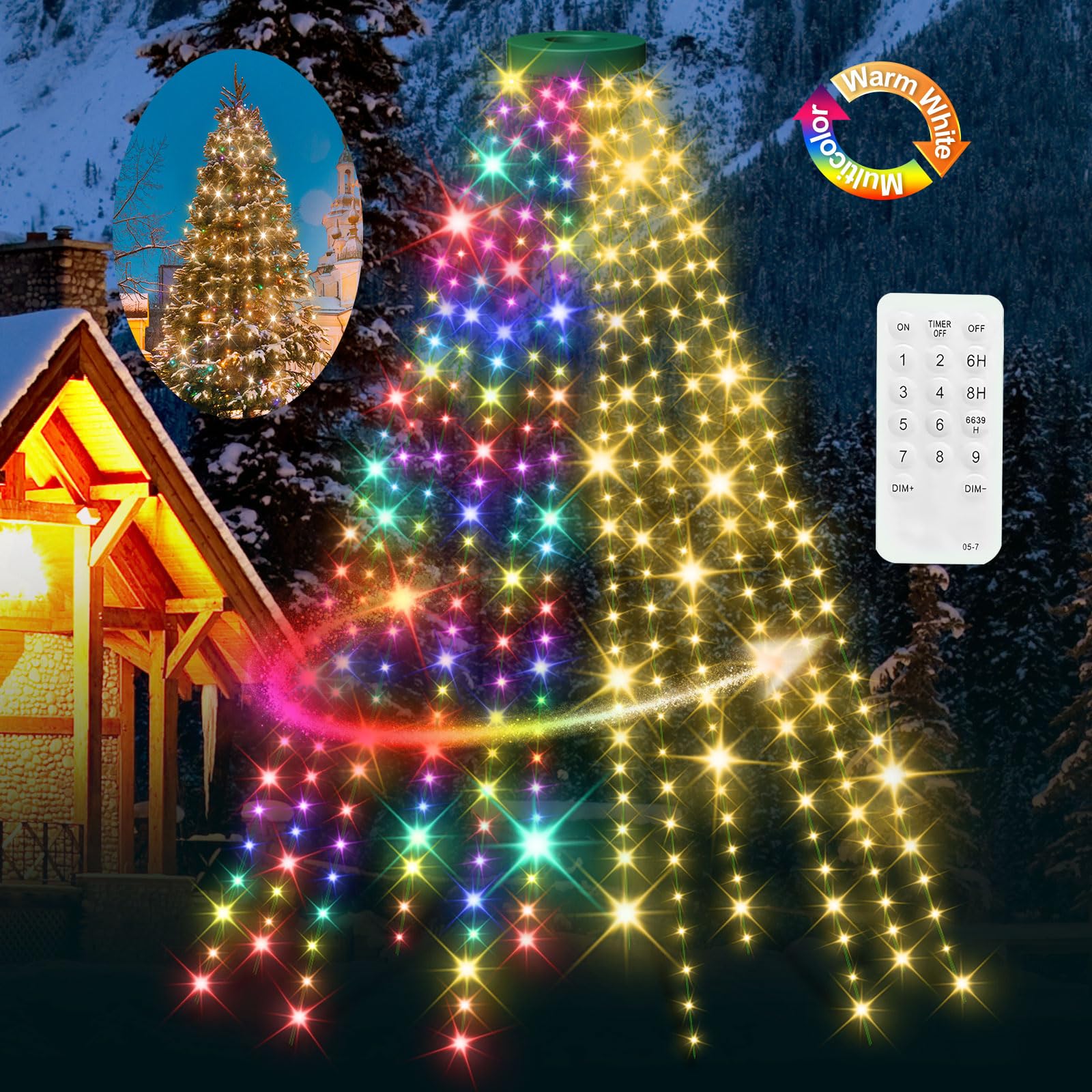 12 Modes Easy Christmas Tree Lights With Ring Indoor Outdoor - 8.2Ft X 12 Lines String 348 Led Timer Dimmable Remote Waterproof Lights For 7.5 8 9 Ft Xmas Tree Decor (Warm White Or Multicolor)