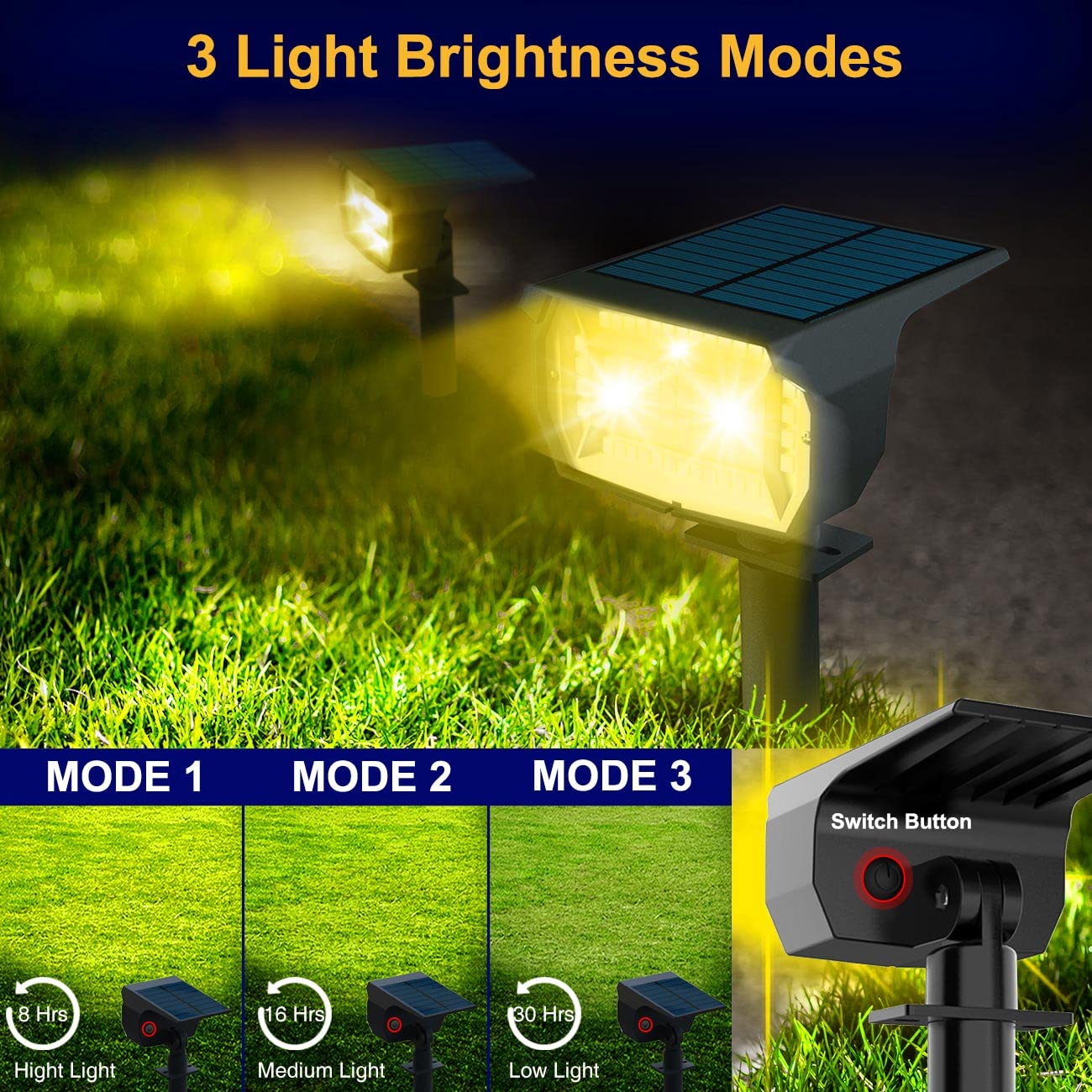 Lotmos 10 Pack Solar Spot Lights, 72 Led, 3 Modes, Ip67 Waterproof, Warm White Landscape Lighting