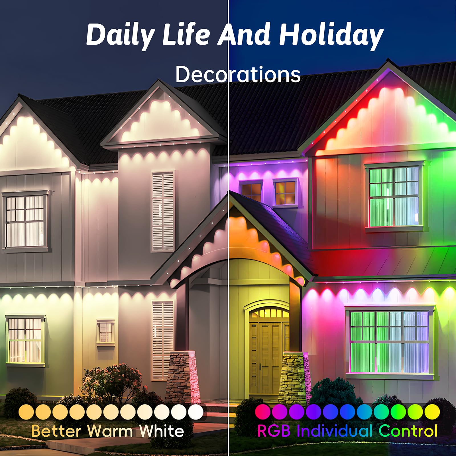 Logriw 500FT Outdoor RGB LED Lights, IP67 Waterproof, Remote Control, White, Model RFKJ0150