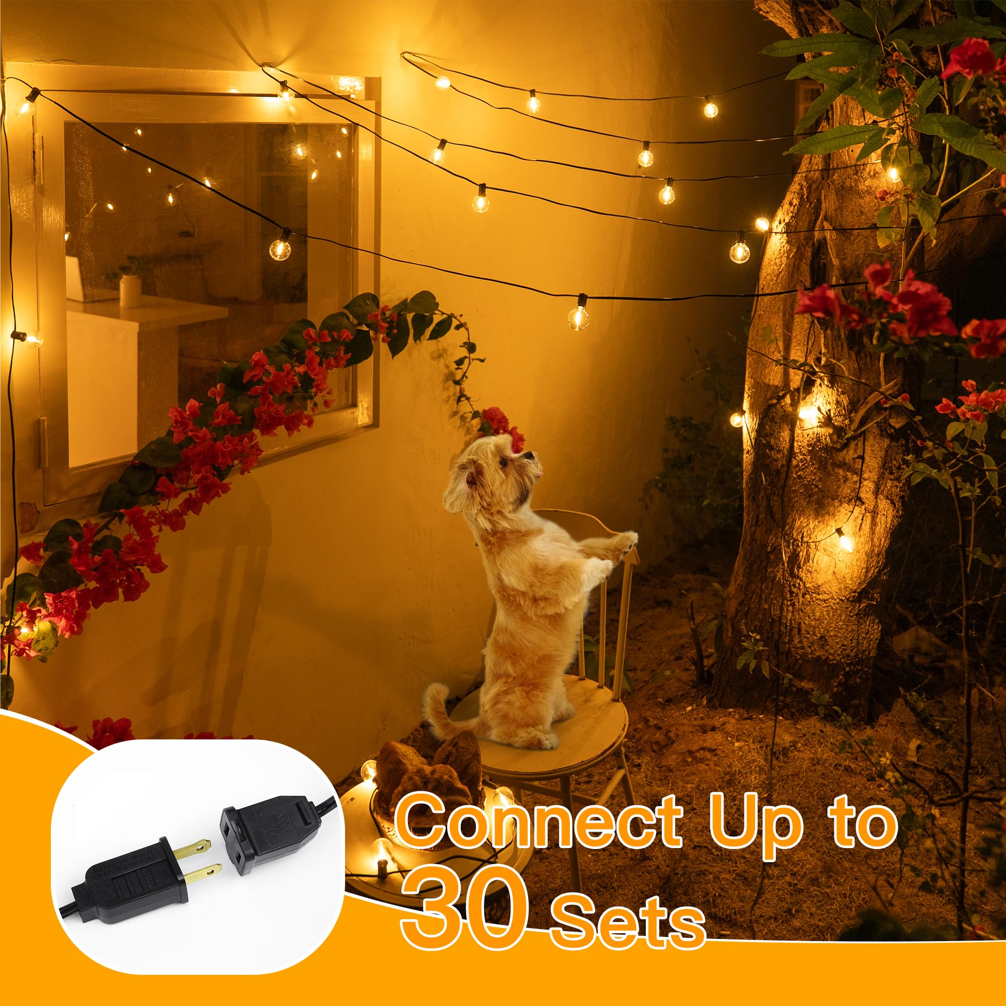 Ollny 25FT Waterproof Connectable Outdoor String Lights with 13 Edison Bulbs, Warm White, Plastic, Model IL-E12-20025013