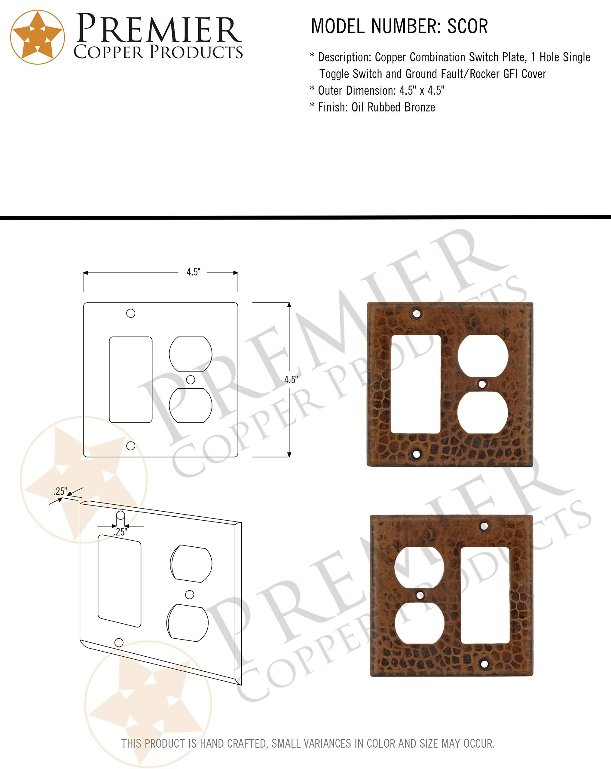 Premier Copper Products SCOR Copper Switch Plate, GFI Cover, 4.5in x 4.5in, Oil Rubbed Bronze