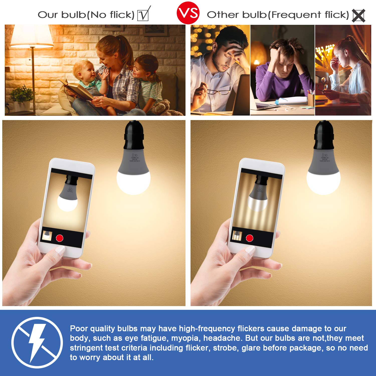 Yochoice 12-Pack A19 Led Light Bulbs, 100 Watt Equivalent Led Bulbs, 2700K Warm White, No Flicker E26 Edison Medium Screw Base B