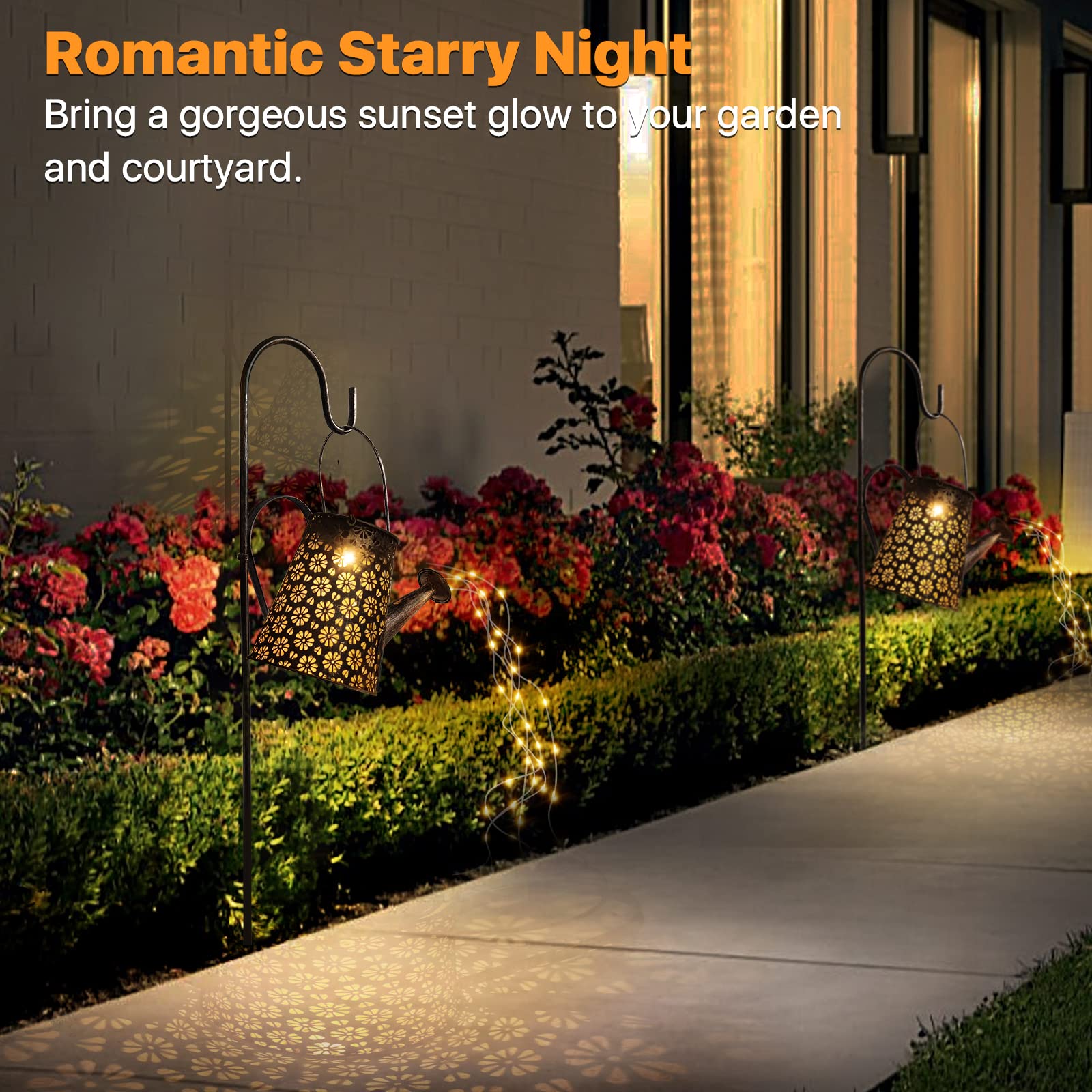 Outdoor Solar Watering Can With Lights Garden Decor Large Solar Powered Lanterns Hanging Waterproof Led Decorative Retro Metal Kettle String Lights For Table Yard Pathway Walkway Gardening Gifts
