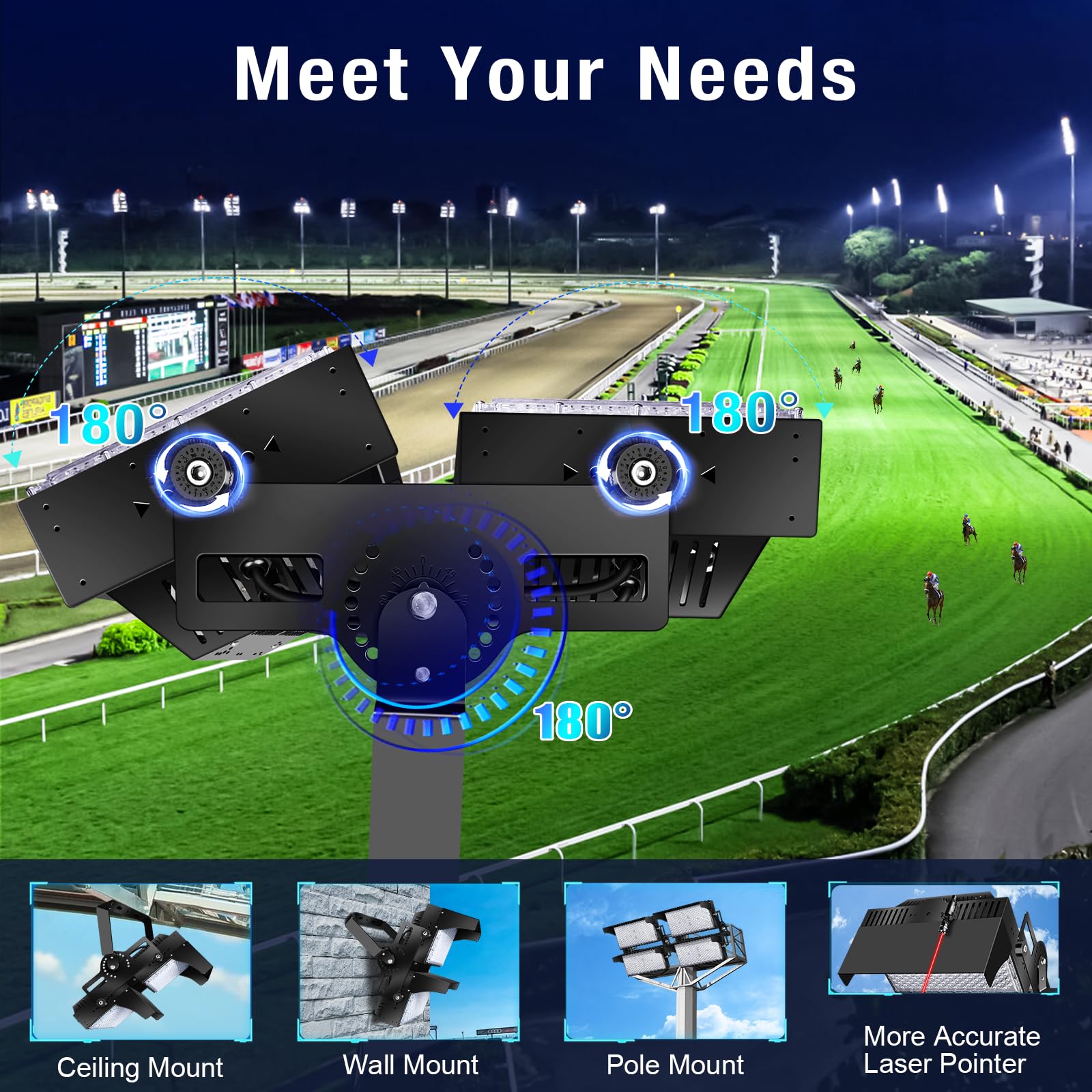 Tomourd 900W LED Stadium Lights, IP66 Outdoor Arena Light, Dimmable, Black, Model KY1603
