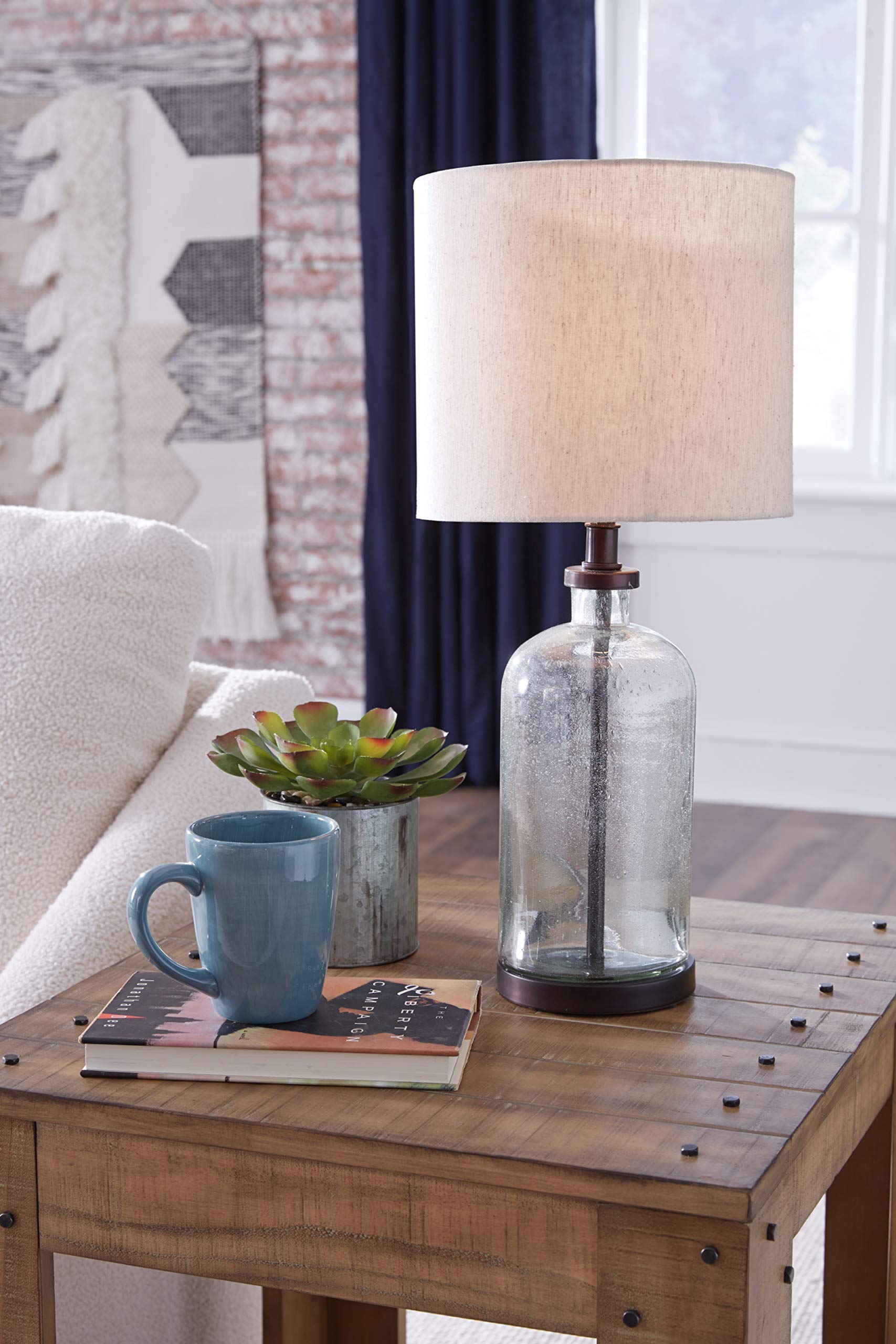 Signature Design by Ashley Table Lamp, 22.5in Modern Farmhouse, Bronze, Glass, Model L430674, 10inW x 10inD x 23inH