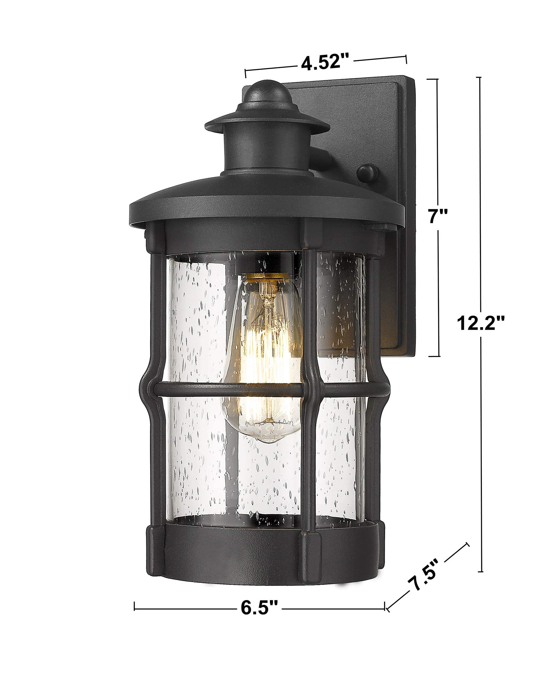 Rosient Outdoor Wall Sconces - Exterior Wall Mount Lighting Fixture In Black Finish With Seeded Glass (2 Pack)