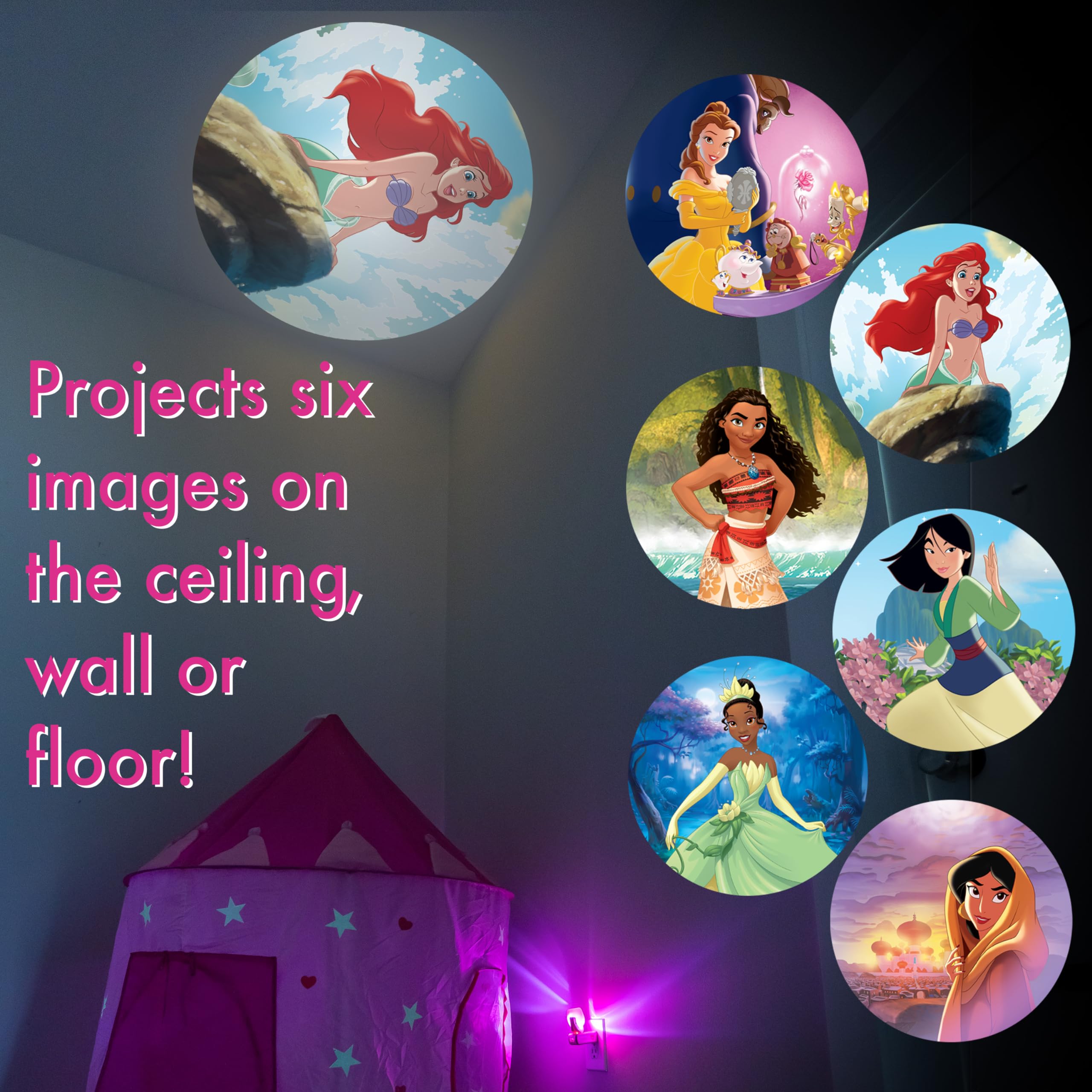 Projectables Disney Princess LED Night Light, Plug-In with Dusk-to-Dawn Sensor, Pink, Model 11738, 1 Pack