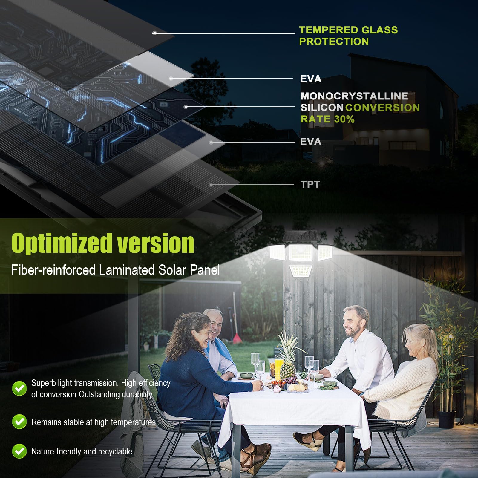 daphino 3000LM Solar Lights Outdoor, Motion Sensor, 4 Head, 270° Angle, IP65 Waterproof, 2 Pcs, Black