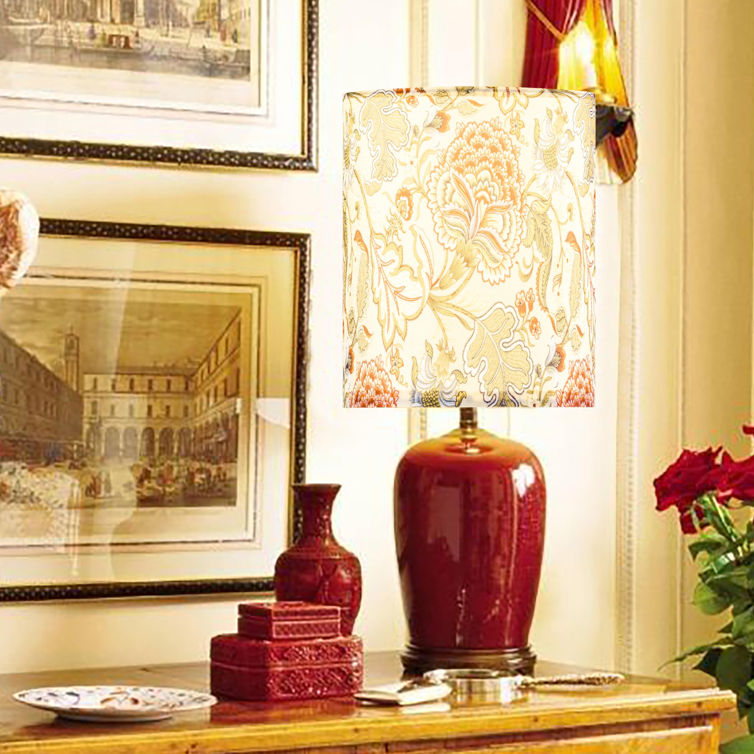 Go&So Set Of 2 Small Tall Lamp Shades  10 Top X 10 Bottom X 10 High Drum Lamp Shade Printing Flowers Plants -Lampshades For Floor Lamps Table Lamp  Modern Lamp Shade Replacement  Assembly Required