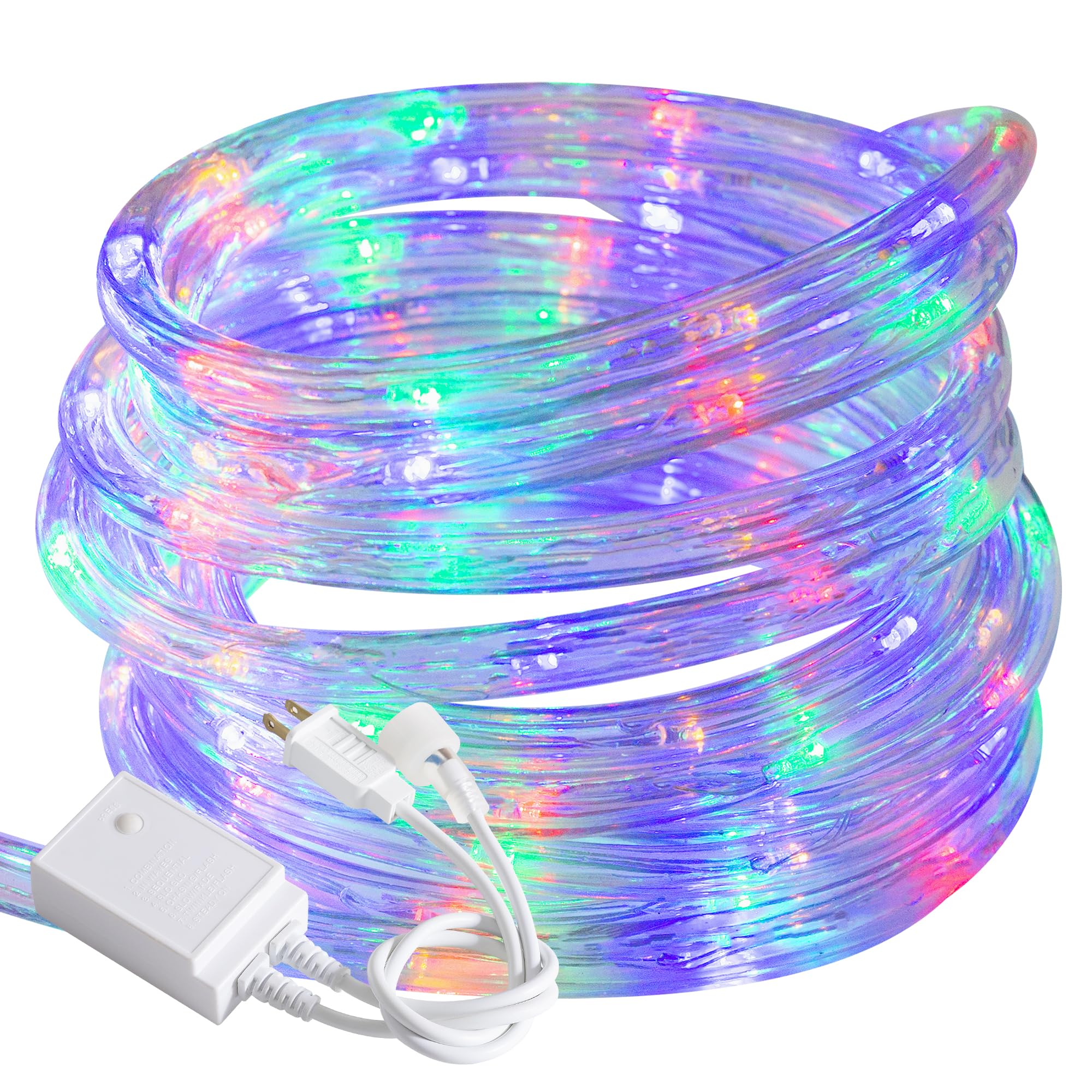 50ft Rope Lights Outdoor  Connectable & Flexible Tube Lights with 8 Modes Controller Waterproof Multicolor LED Rope Lighting for Deck Garden Pool Patio Bedroom Indoor & Outside Landscape Lighting