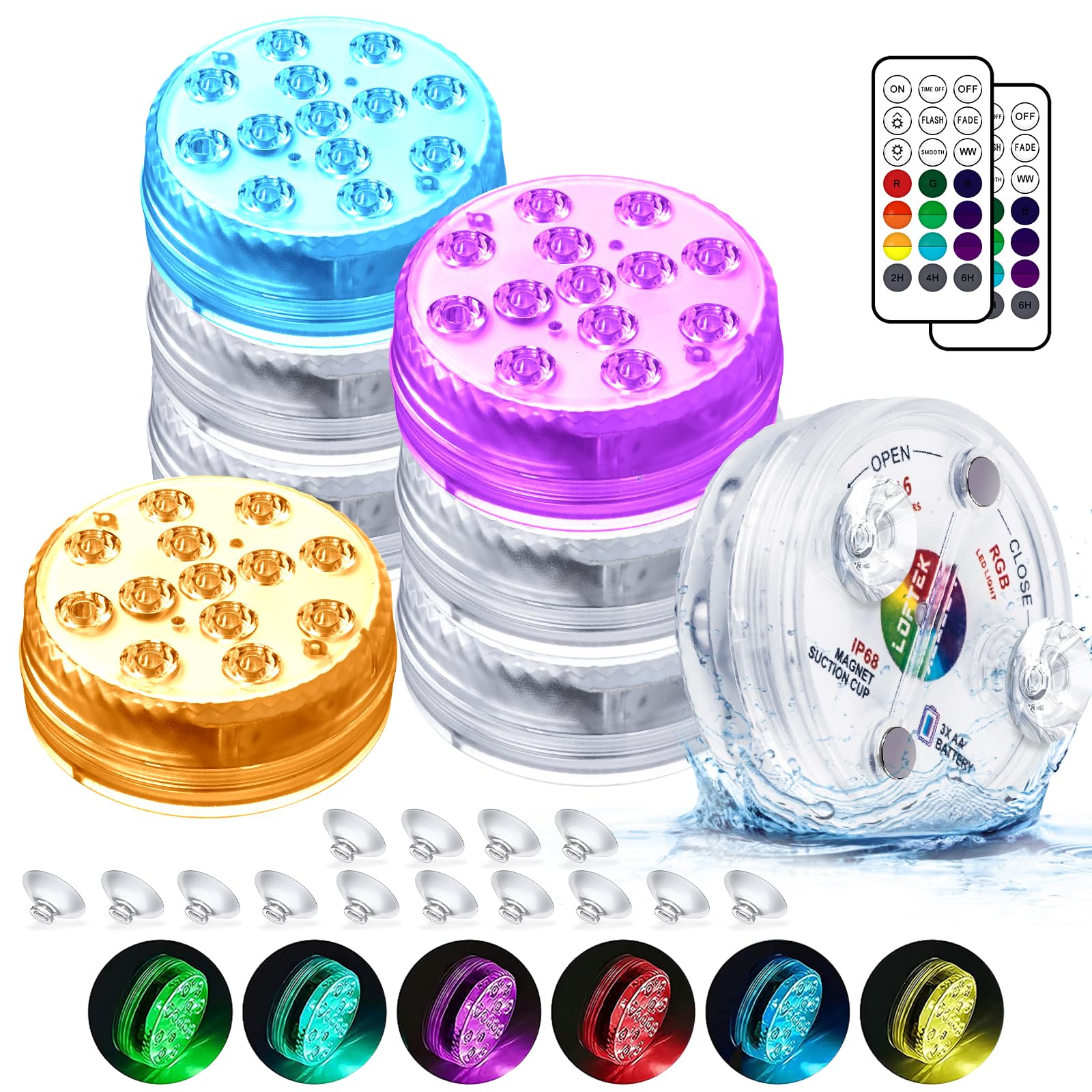 LOFTEK Submersible LED Pool Lights, Waterproof Color Changing, 8-Pack, Battery Operated, 3.35in, White, Model 03-20LDUS-478-010