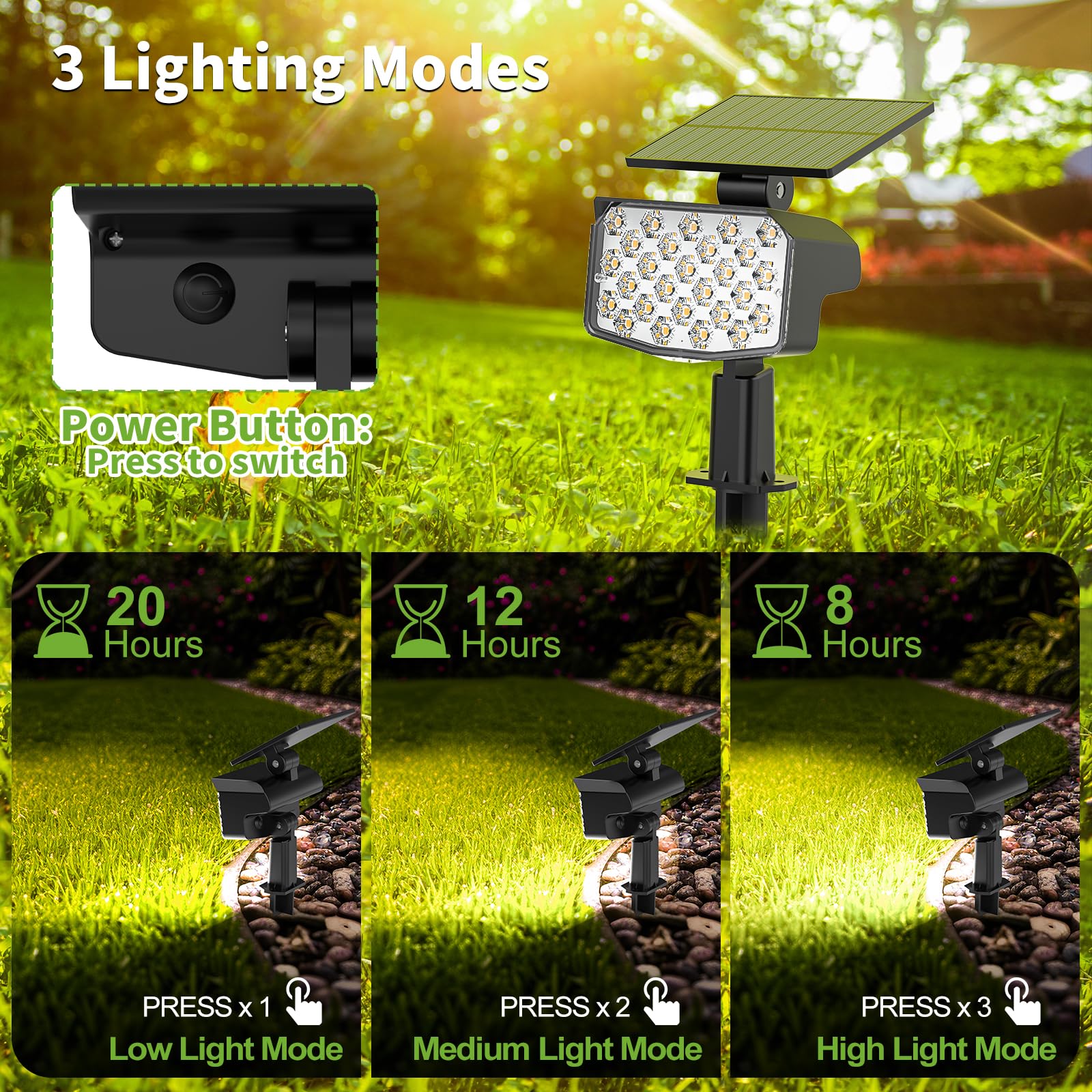 Minpea Solar Spot Lights Outdoor, [27 Led/2 Pack] Adjustable Solar Lights Outdoor Waterproof Ip65, Solar Landscape Lights 3 Ligh