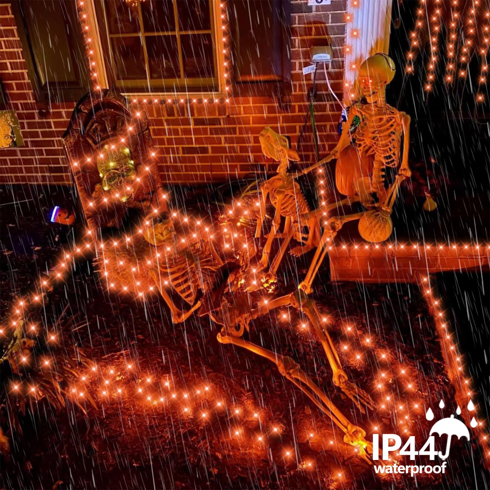 Qitong Orange Solar Halloween Lights Outdoor Waterproof, 2 Pack Each 66Ft 200 Led String Lights, Silver Wire Orange Lights For H