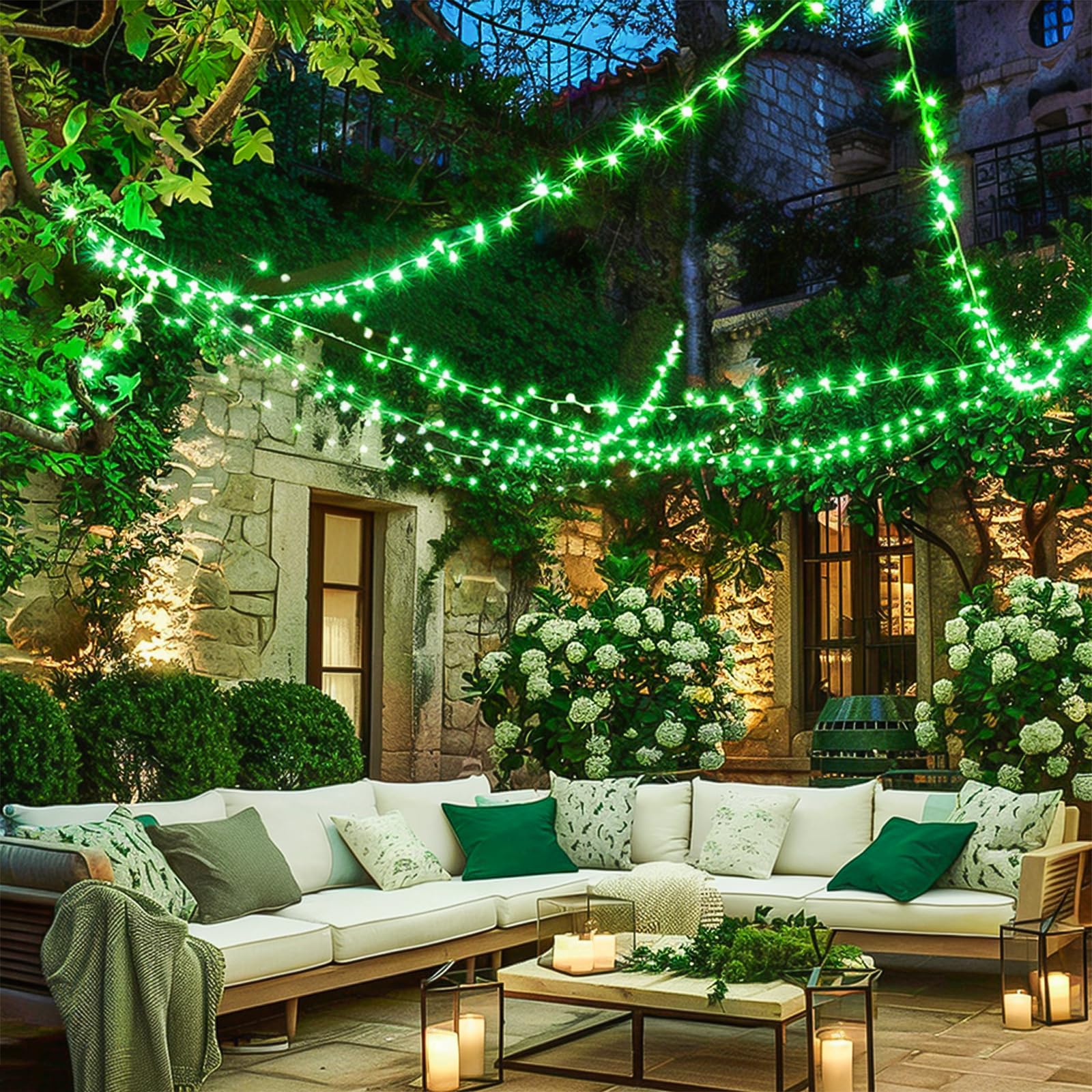 Potive 2 Pack Total 66Ft 200 Led Green Lights For St Patrick'S Day - Outdoor, Remote, 8 Modes, Werproof, Green Battery Operated