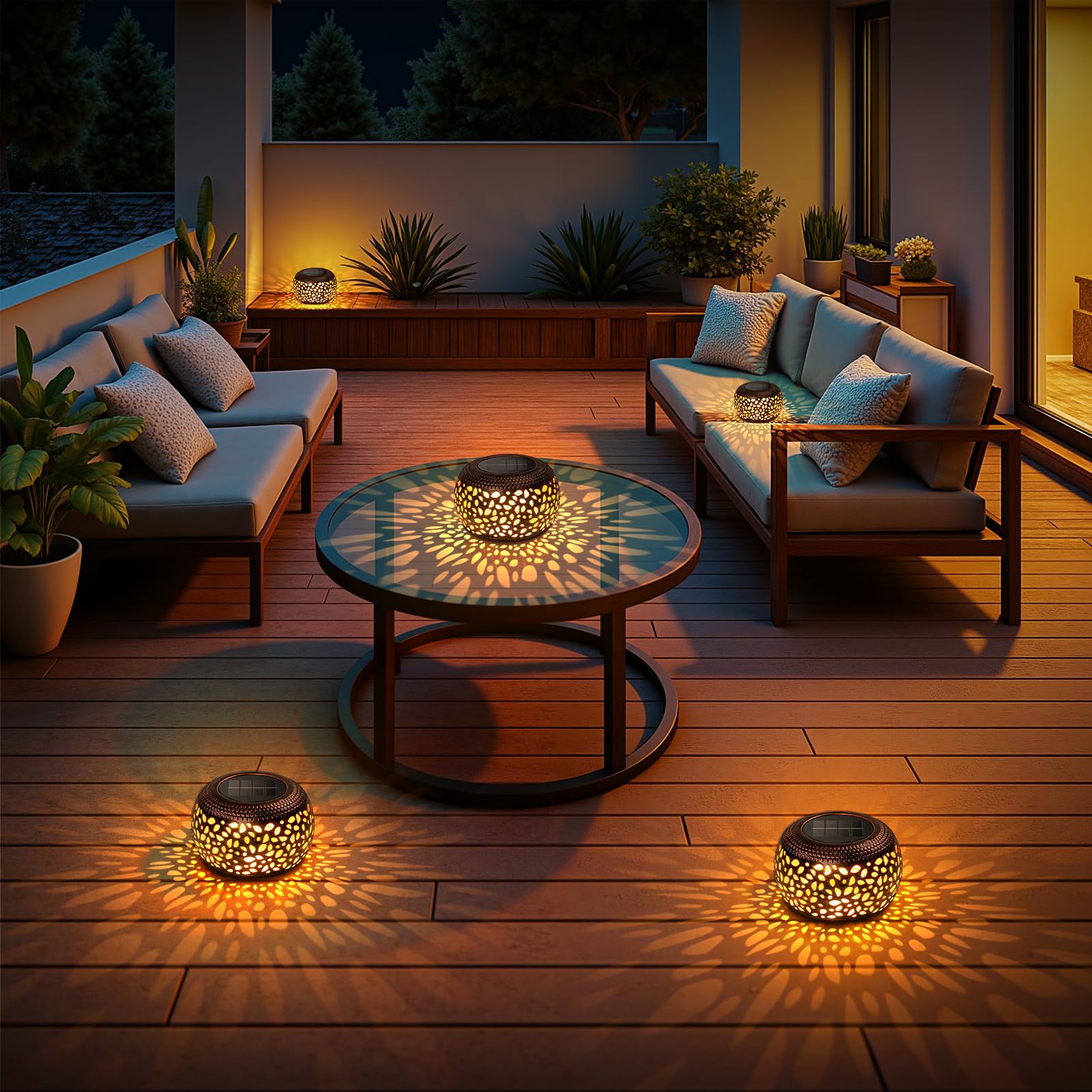 Solar Lanterns Outdoor Waterproof  4 Pack Flower Petal Solar Garden Lights With 2 Lighting Colors  Vintage Metal Outdoor Patio Garden Decor - Unique Gifts For Women Mom Sisters Birthday