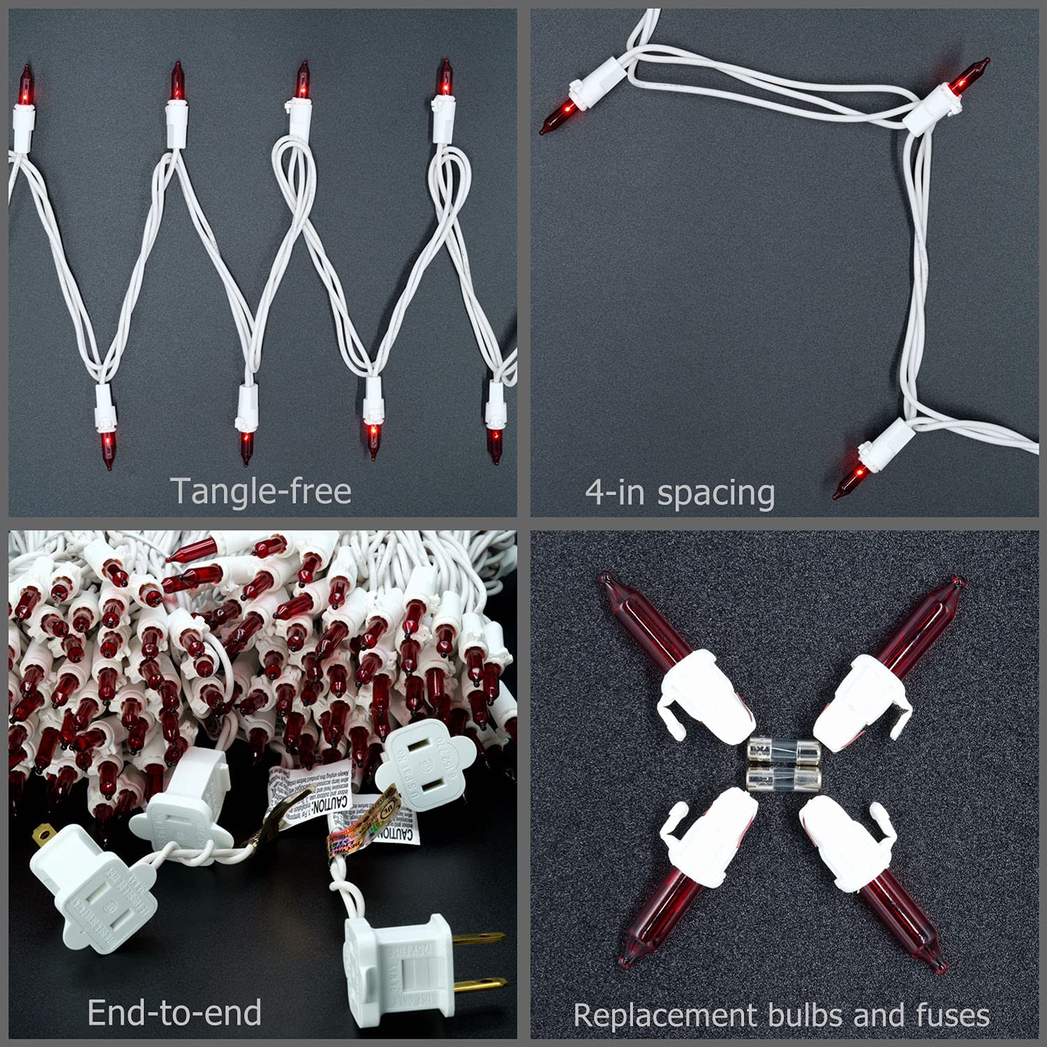 Yuletime Red Christmas String Lights, 200 Count, 66 Ft, Ul Certified, Incandescent Mini Light Set With White Wire