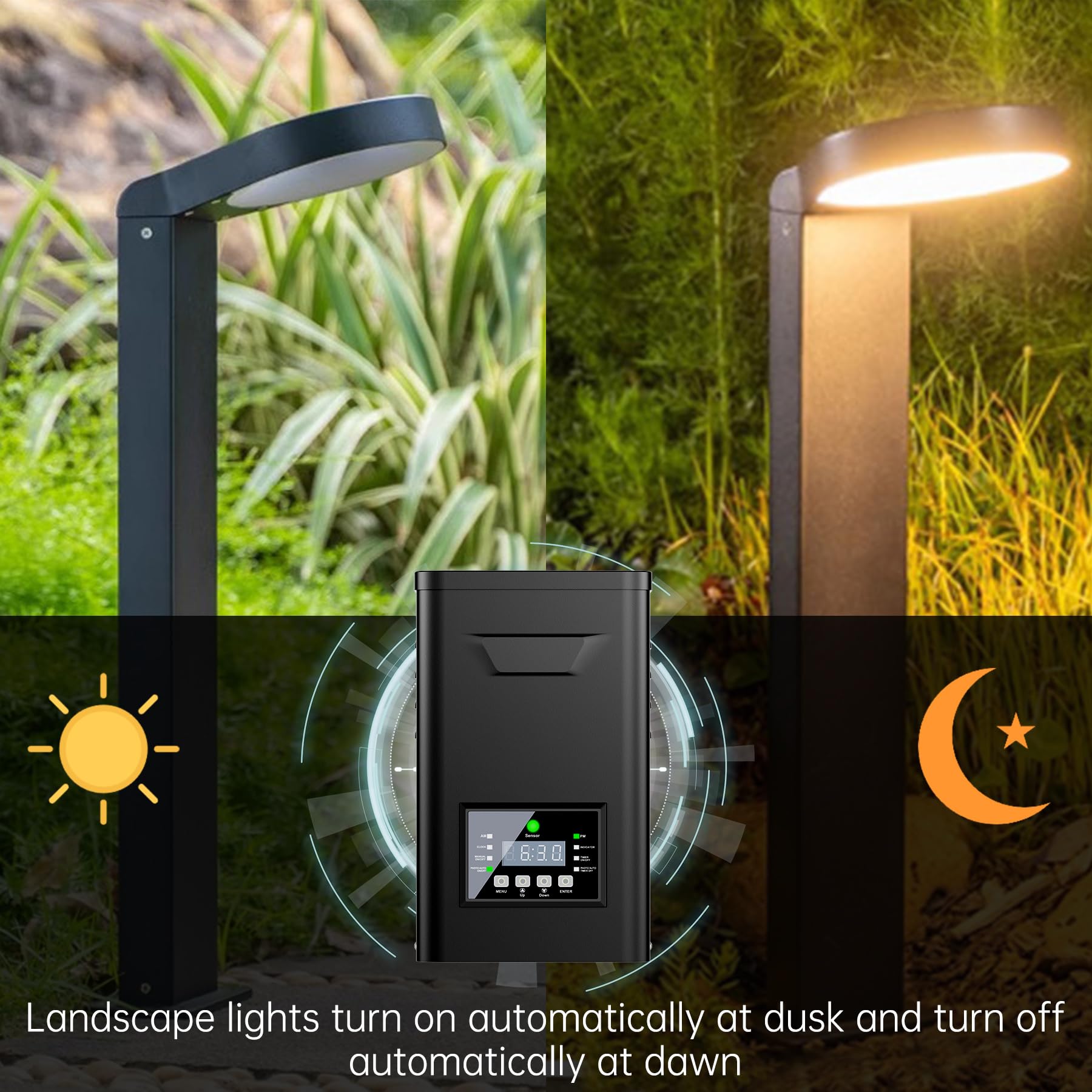 Azhien 300W Low Voltage Landscape Transformer with Timer & Photocell Sensor, Black, 120V to 12V/14V AC for Outdoor Lighting
