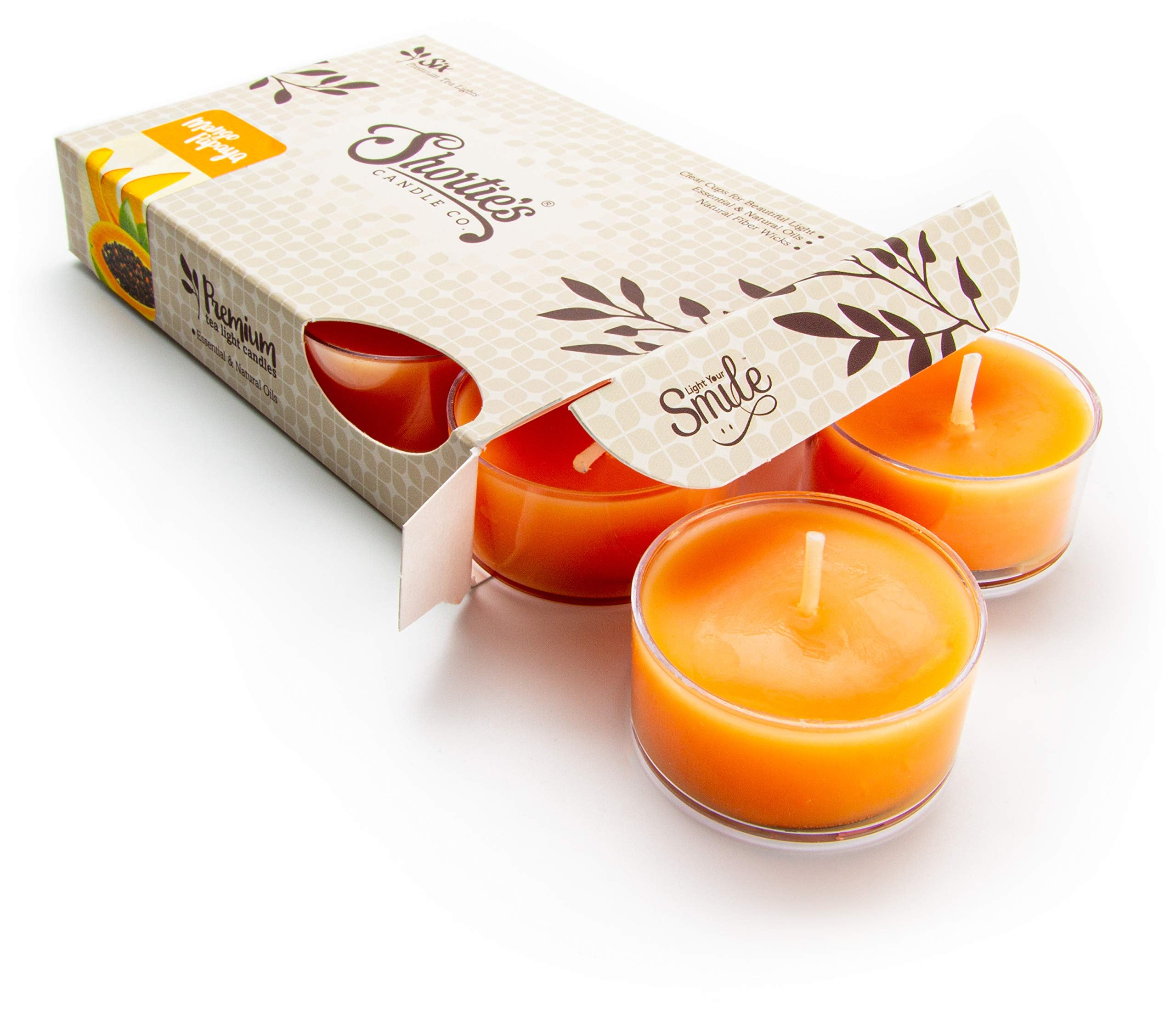 Mango & Papaya Premium Tealight Candles - 6 Orange Highly Scented Tea Lights - Beautiful Candlelight - Made In The Usa - Fruit &