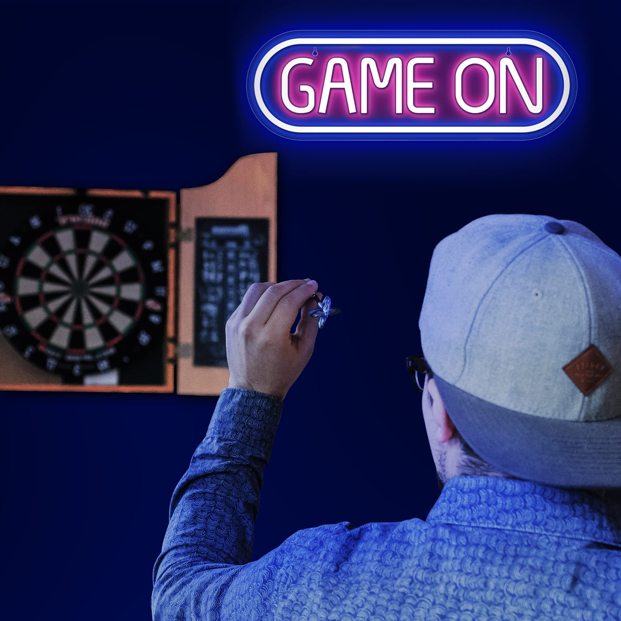 Lumoonosity Neon Sign - Game On LED Decor for Gaming Room - 16.5 x 5.5 inches - Blue & Pink Model NS-GAME ON