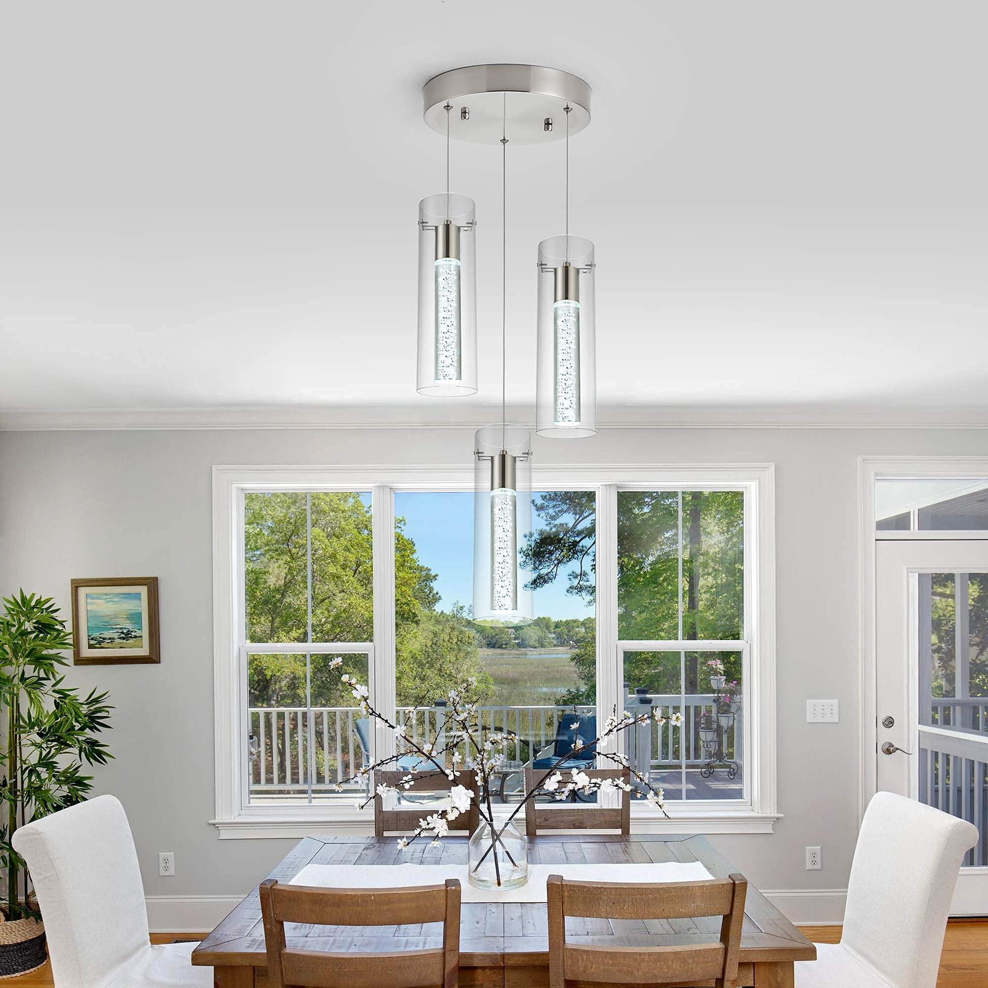 votag 3-Light LED Pendant Ceiling Fixture, Brushed Nickel, Adjustable Length, Model PI-0172, for Kitchen Island & Dining Room