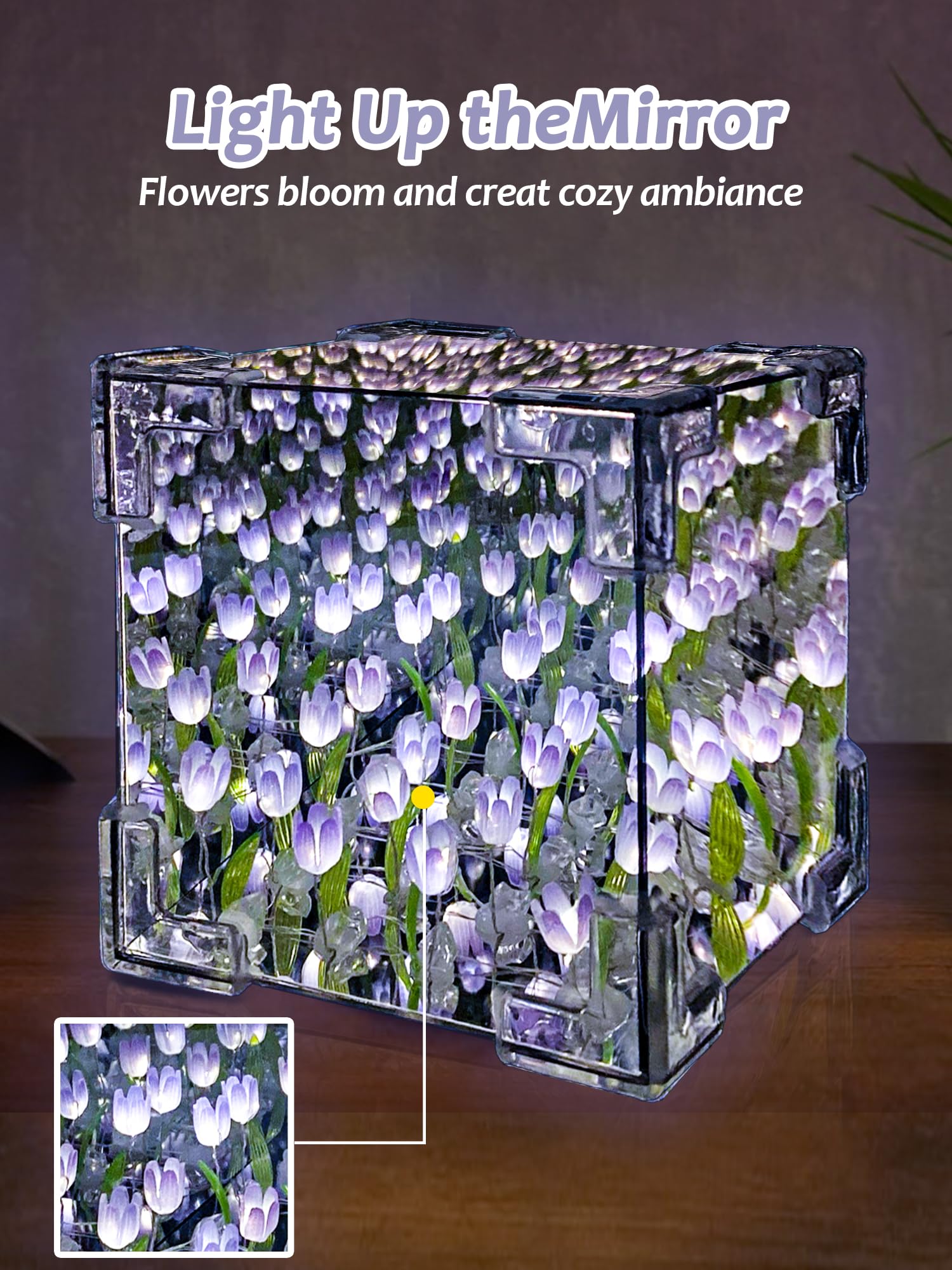 AQDZCNF DIY Tulips Night Light - Handmade Glass Lamp, Purple, Includes 13 LR44 Batteries, Ideal for Bedroom Decor and Gifts