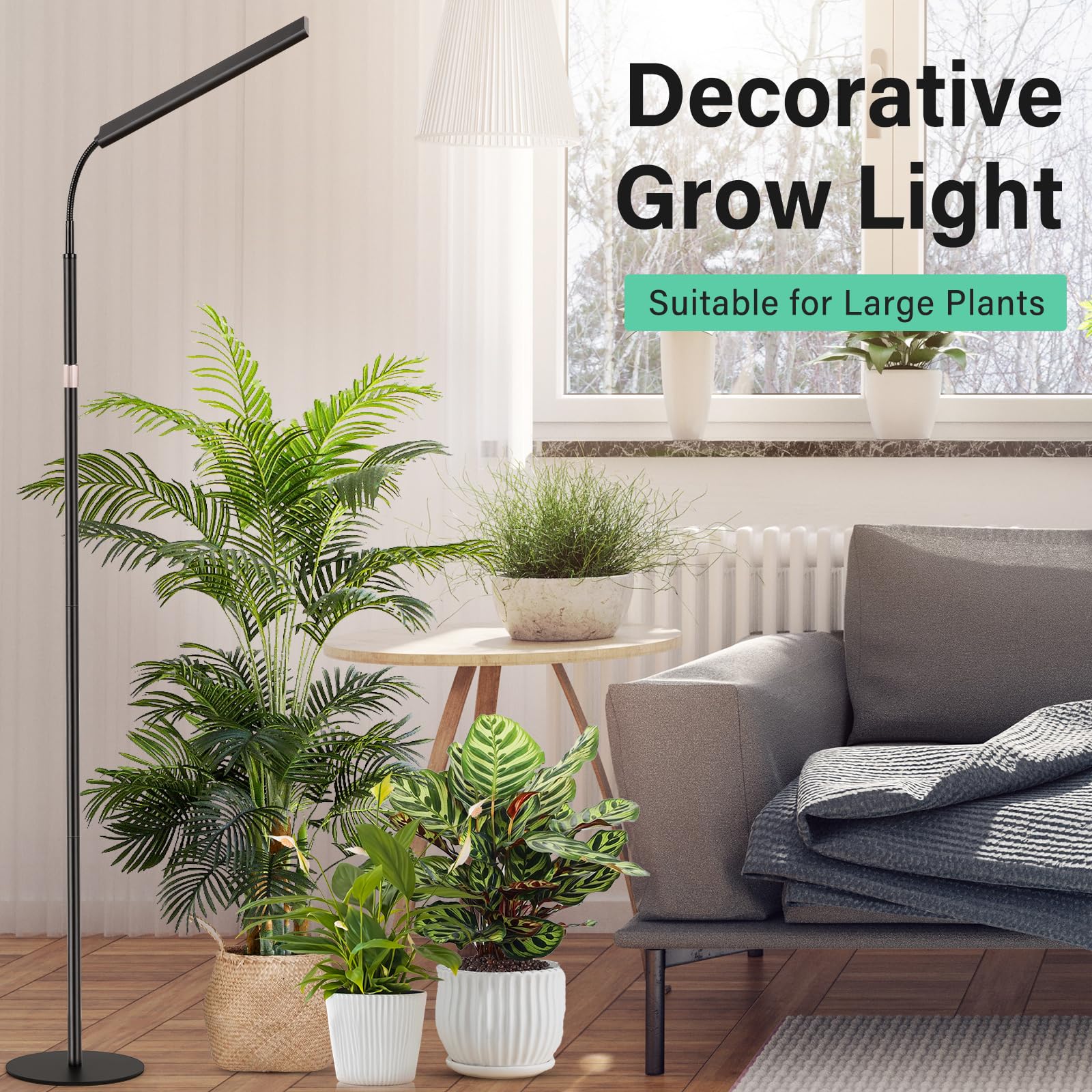 Foxgarden® Grow Light, Full Spectrum Plant Light Strip With Extendable Stand For Indoor Plants, 47.2-63 Inches Height Adjustable, Auto On/Off Timer 4/8/12H, Flexible Gooseneck, 4 Dimmable Brightness