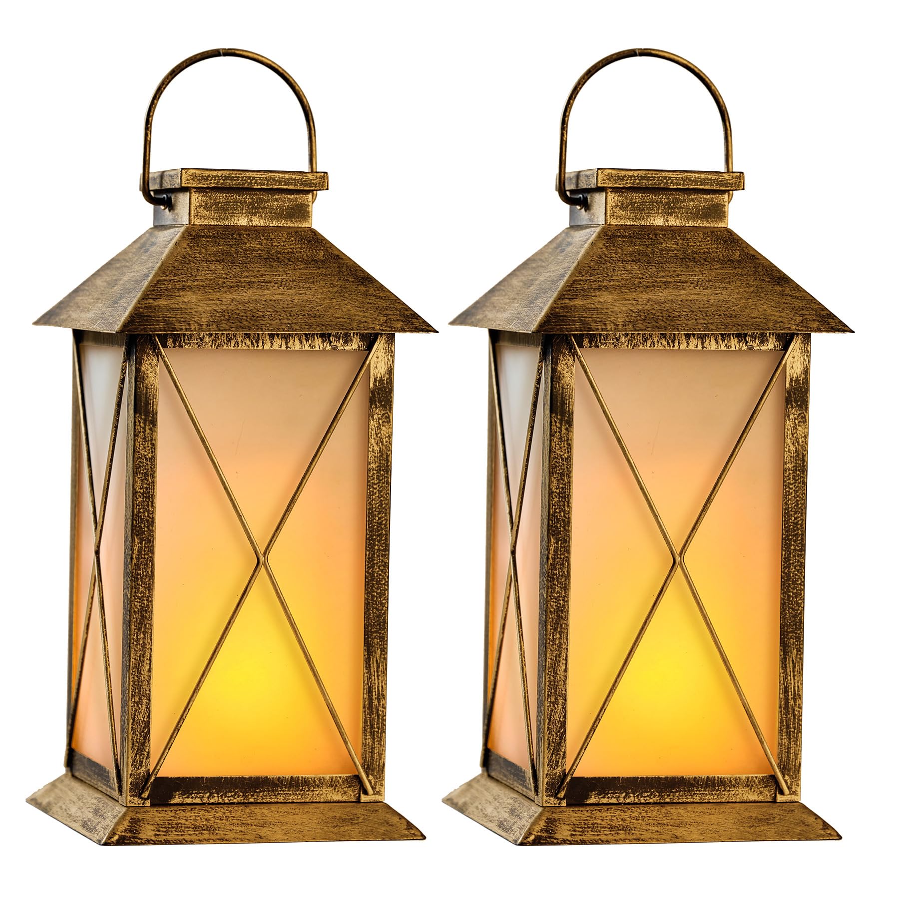 2 Pack Solar Lantern with Flickering Flame Candle, 13 Outdoor Waterproof Solar Lanterns Garden Decorative, Glass Hanging Lantern